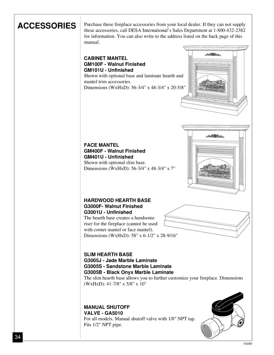 Desa FPVF33PR installation manual Accessories 