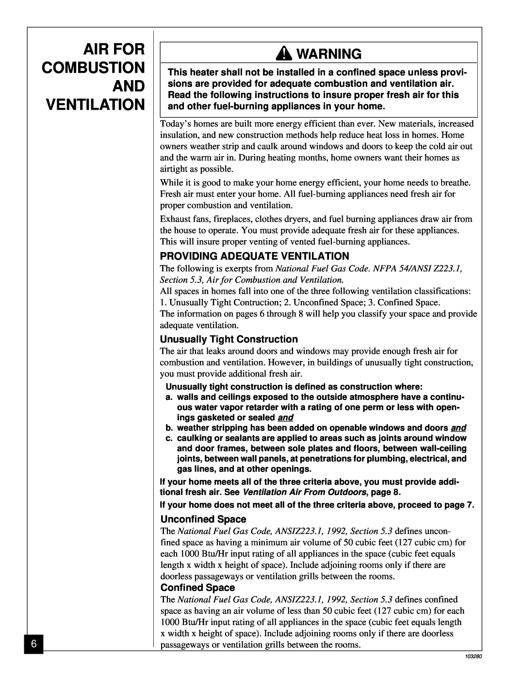 Desa FPVF33PR installation manual Air For Combustion And Ventilation, Providing Adequate Ventilation 