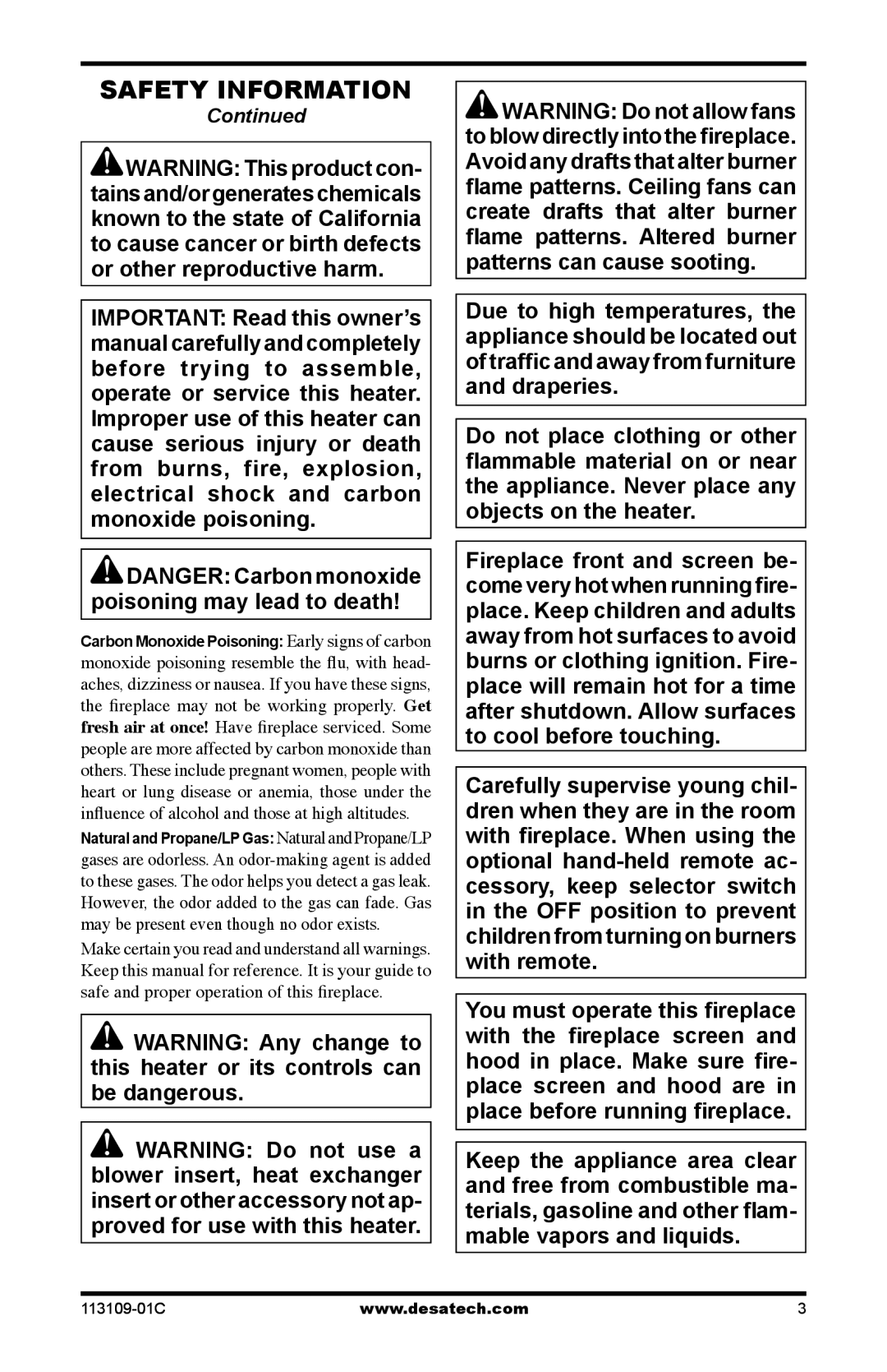 Desa VYGF33NRC, FPVF33PRA installation manual Safety Information 