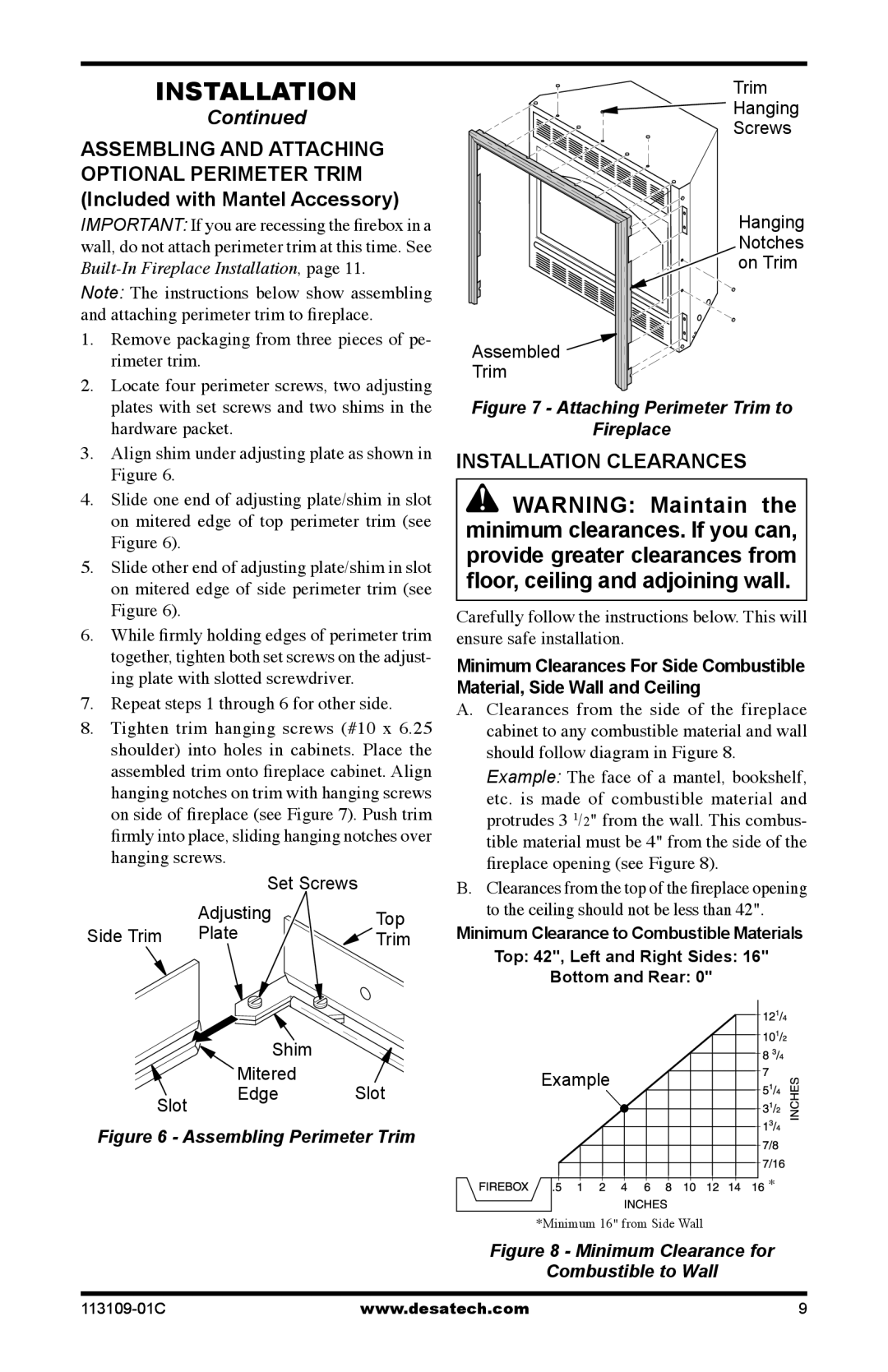 Desa VYGF33NRC, FPVF33PRA installation manual Installation Clearances, Repeat steps 1 through 6 for other side 