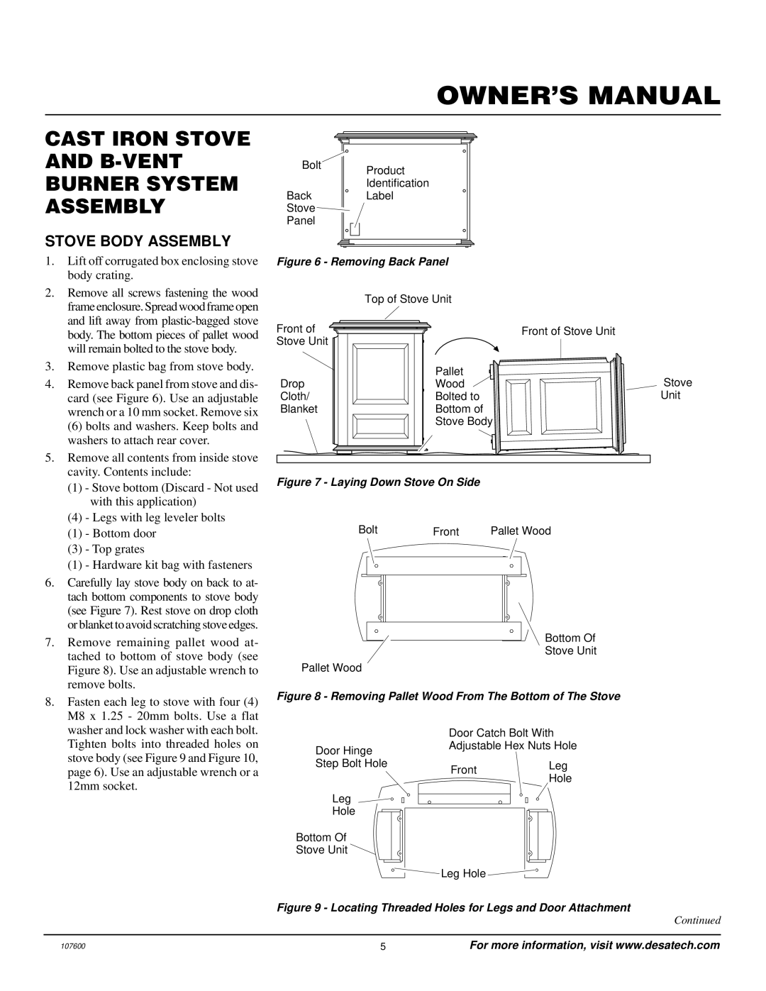 Desa FSBVBPC, FSBVBNC installation manual Cast Iron Stove and B-VENT Burner System Assembly, Stove Body Assembly 