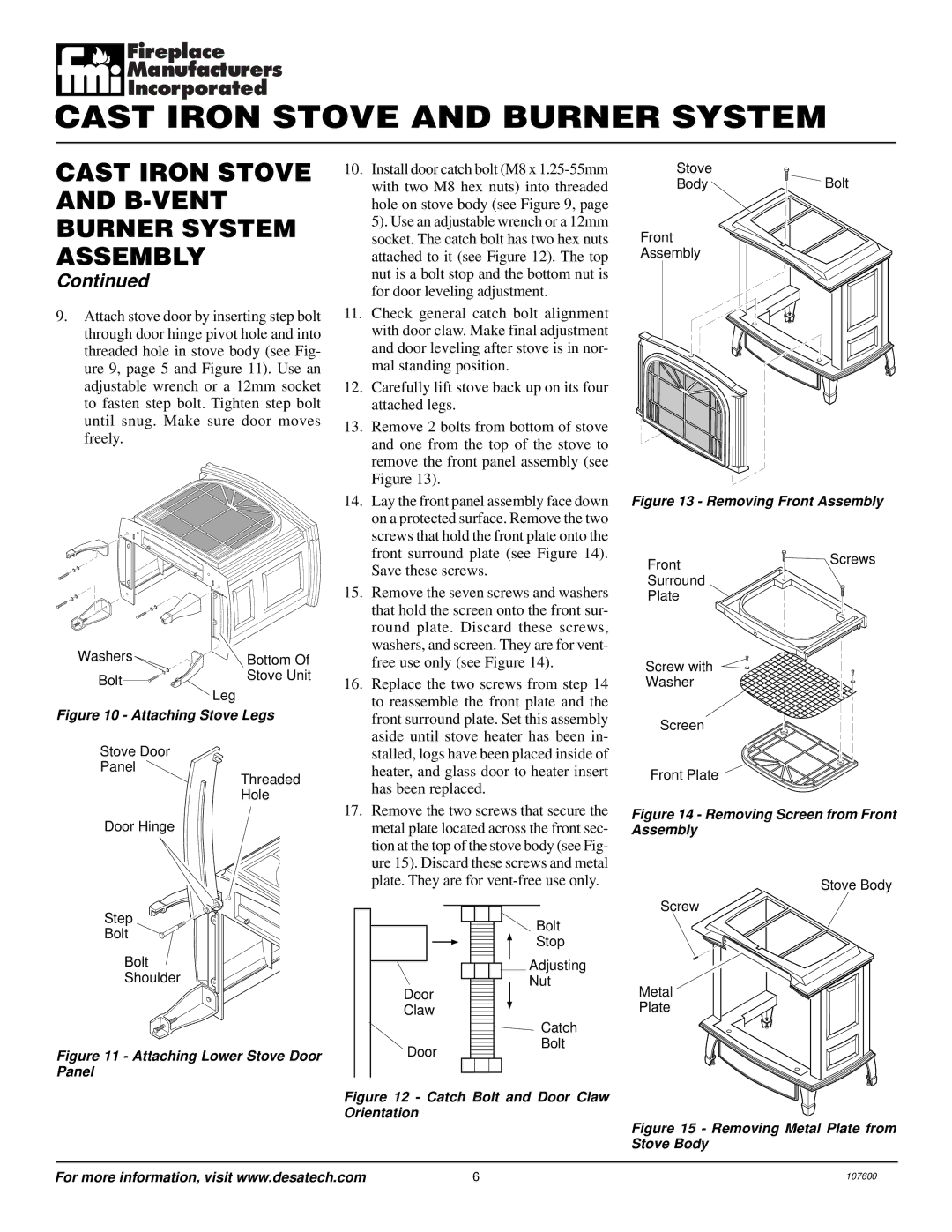 Desa FSBVBNC, FSBVBPC installation manual Attaching Stove Legs 