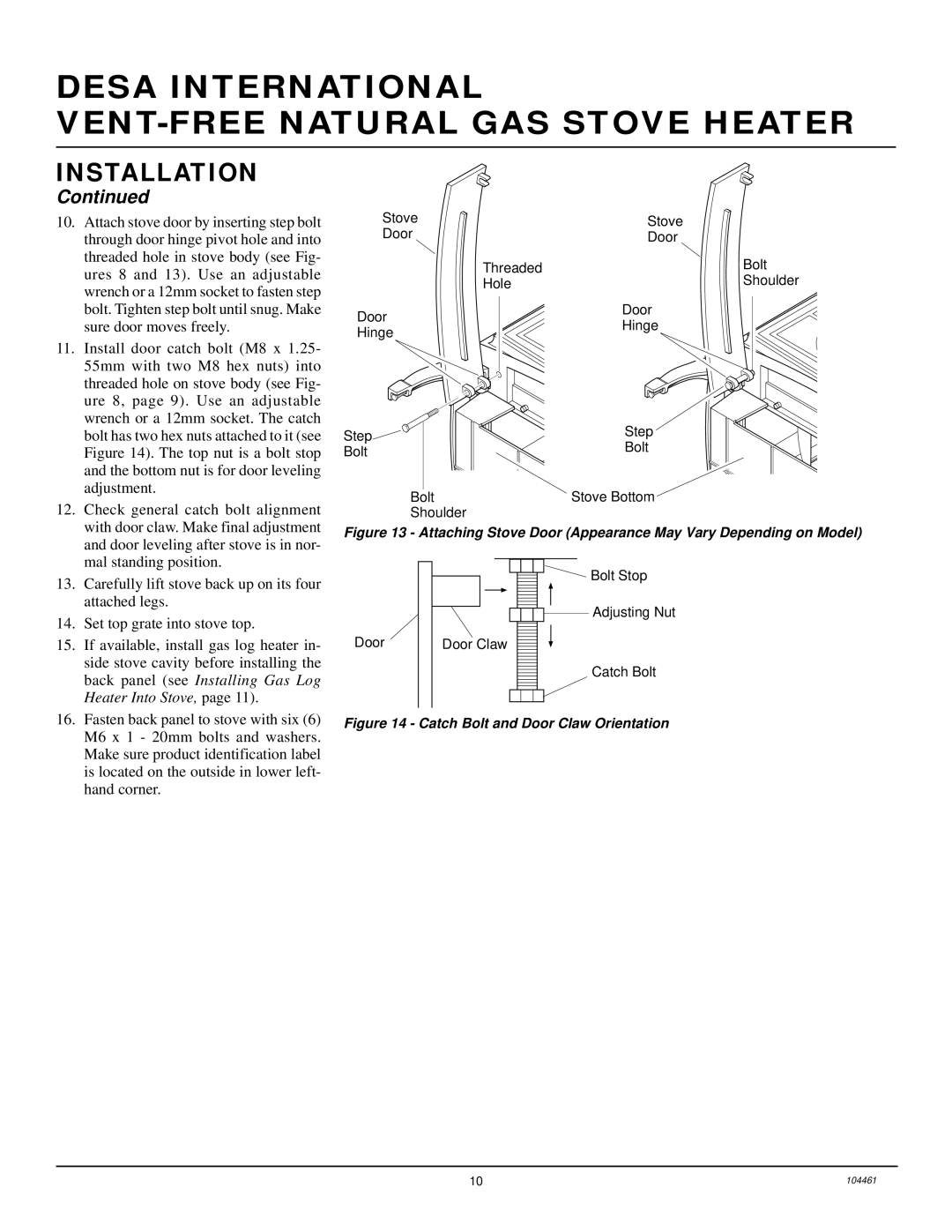 Desa (F)SVYD18NR installation manual Attaching Stove Door Appearance May Vary Depending on Model 