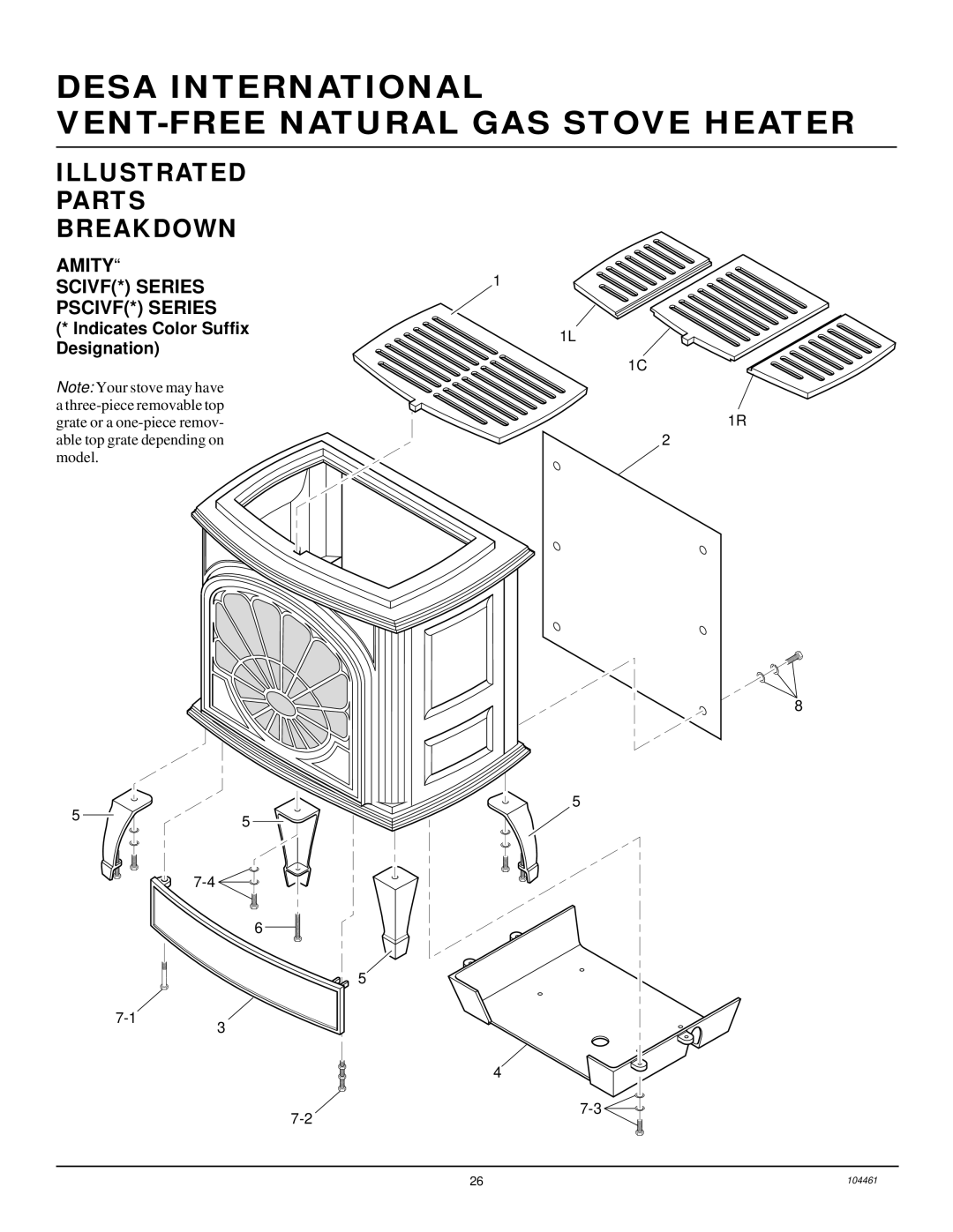 Desa (F)SVYD18NR installation manual Amity SCIVF* Series PSCIVF* Series, Indicates Color Suffix Designation 