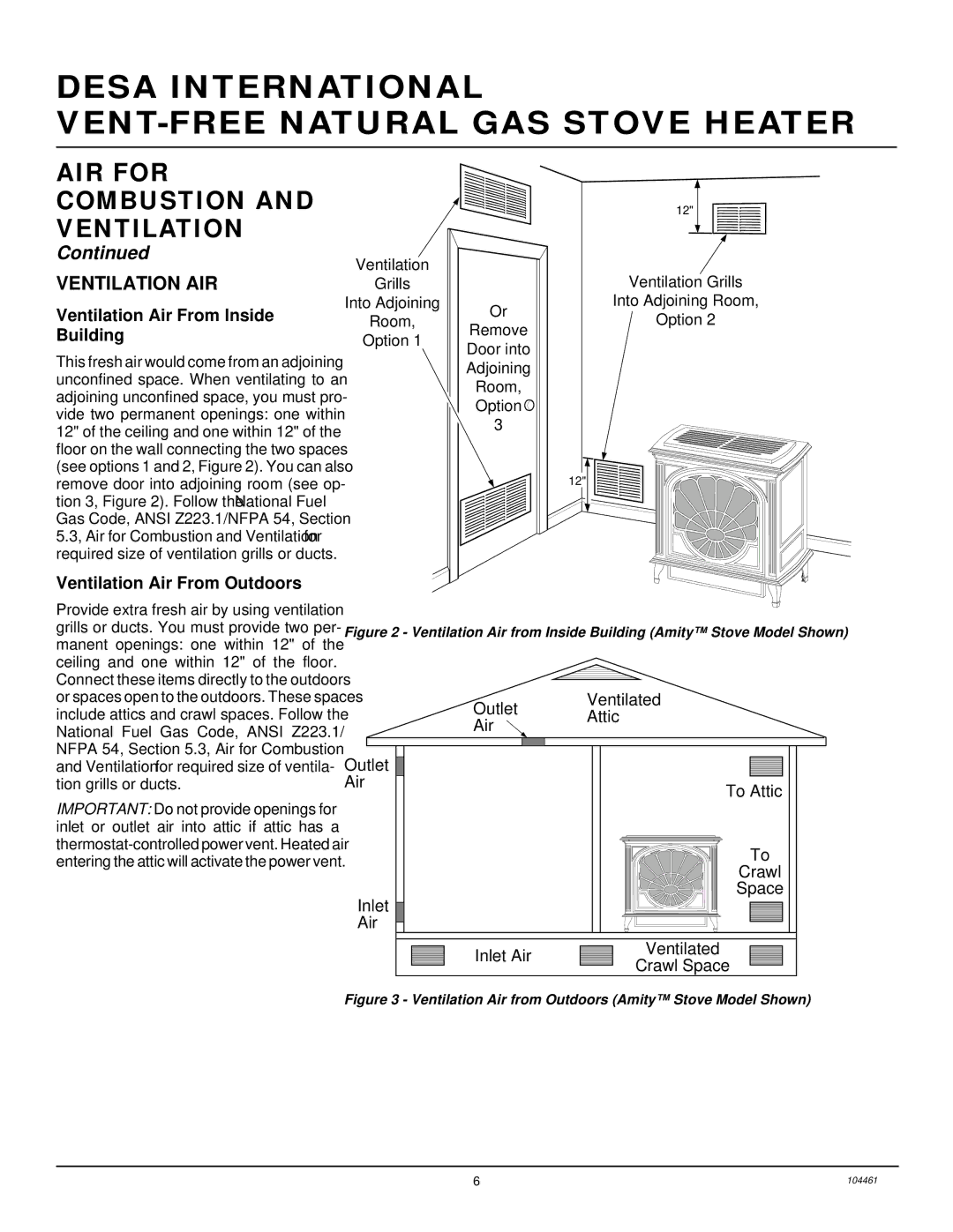 Desa (F)SVYD18NR Ventilation AIR, Ventilation Air From Inside, Building, Ventilation Air From Outdoors 