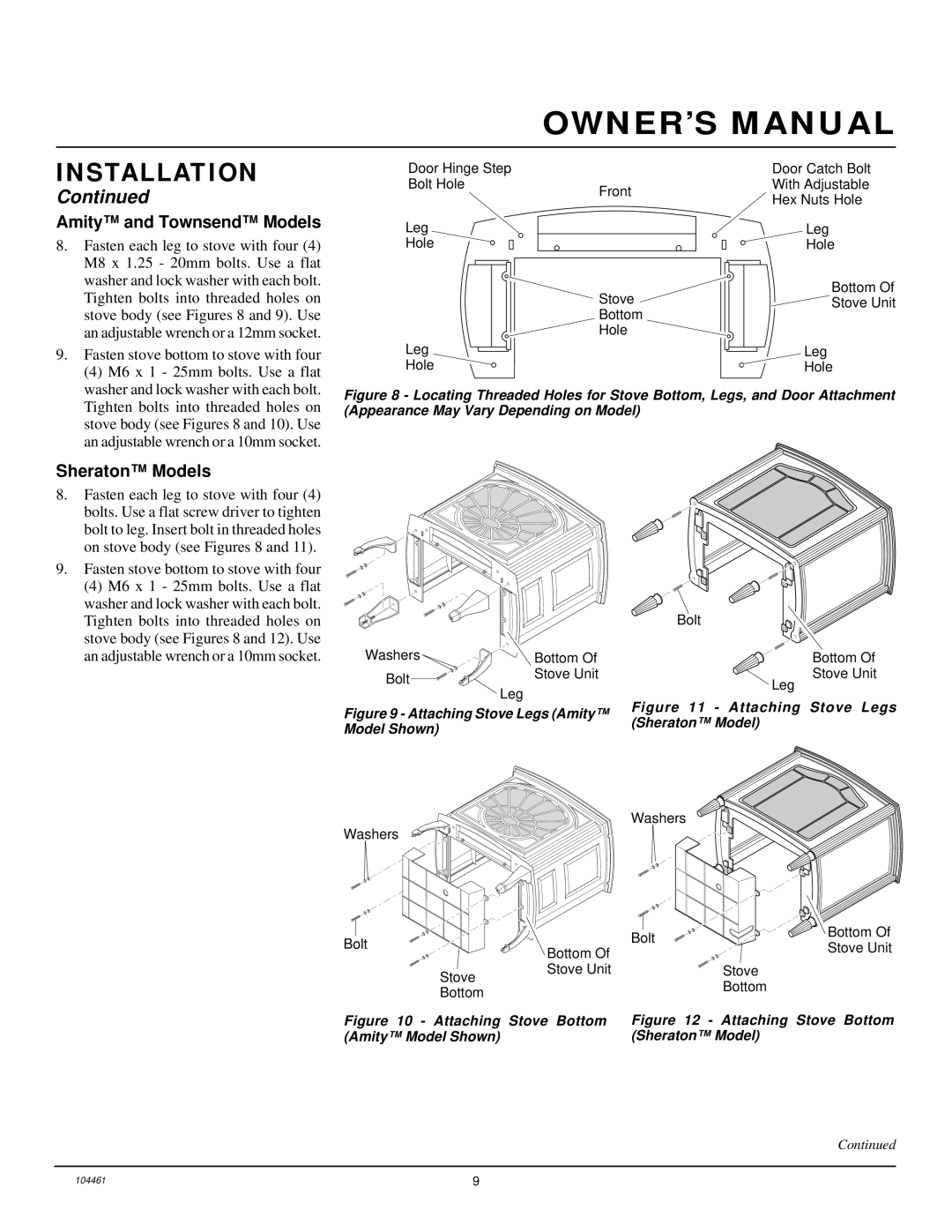 Desa (F)SVYD18NR installation manual Amity and Townsend Models, Sheraton Models 