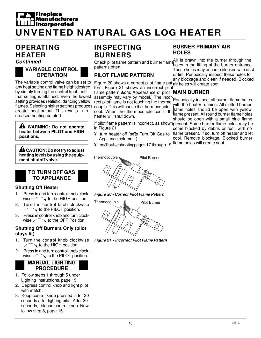 Desa FVF30N installation manual Inspecting Burners 