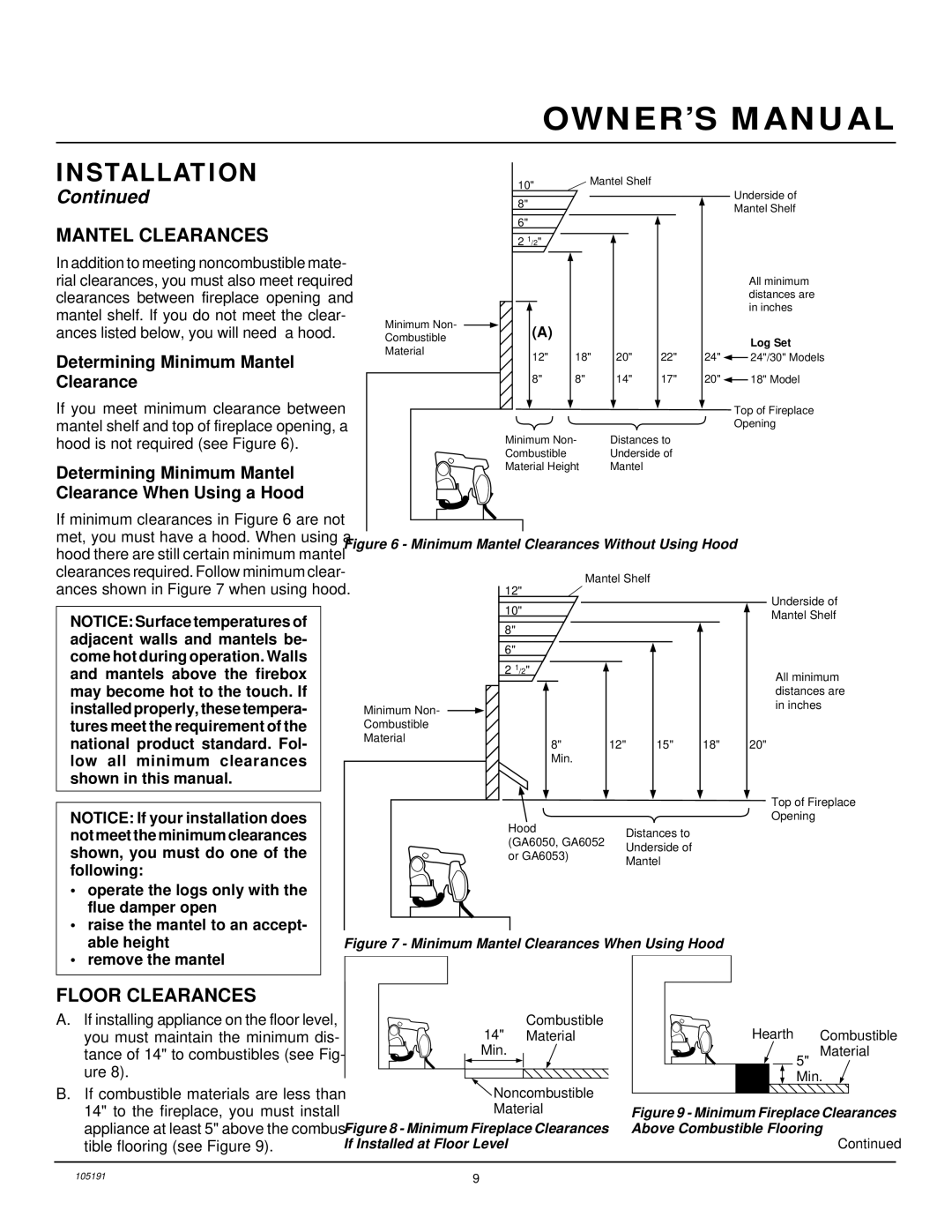 Desa FVF30N installation manual Mantel Clearances, Floor Clearances, Determining Minimum Mantel Clearance 