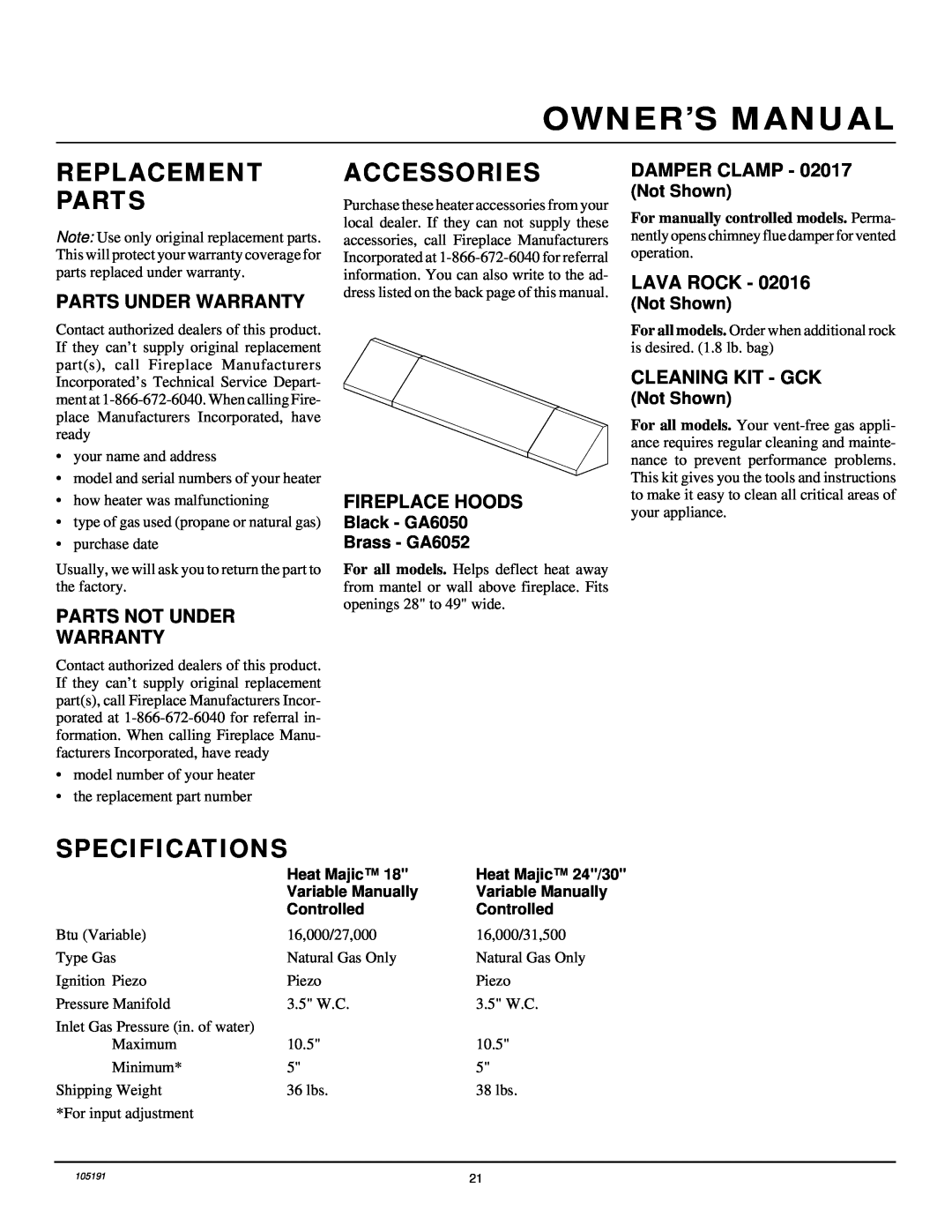 Desa FVF30N Replacement Parts, Accessories, Specifications, Parts Under Warranty, Parts Not Under Warranty, Damper Clamp 