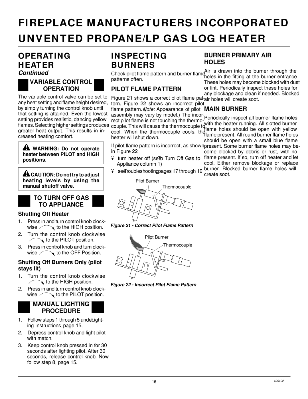 Desa FVF24P, FVF30P, FVF18P installation manual Inspecting Burners 