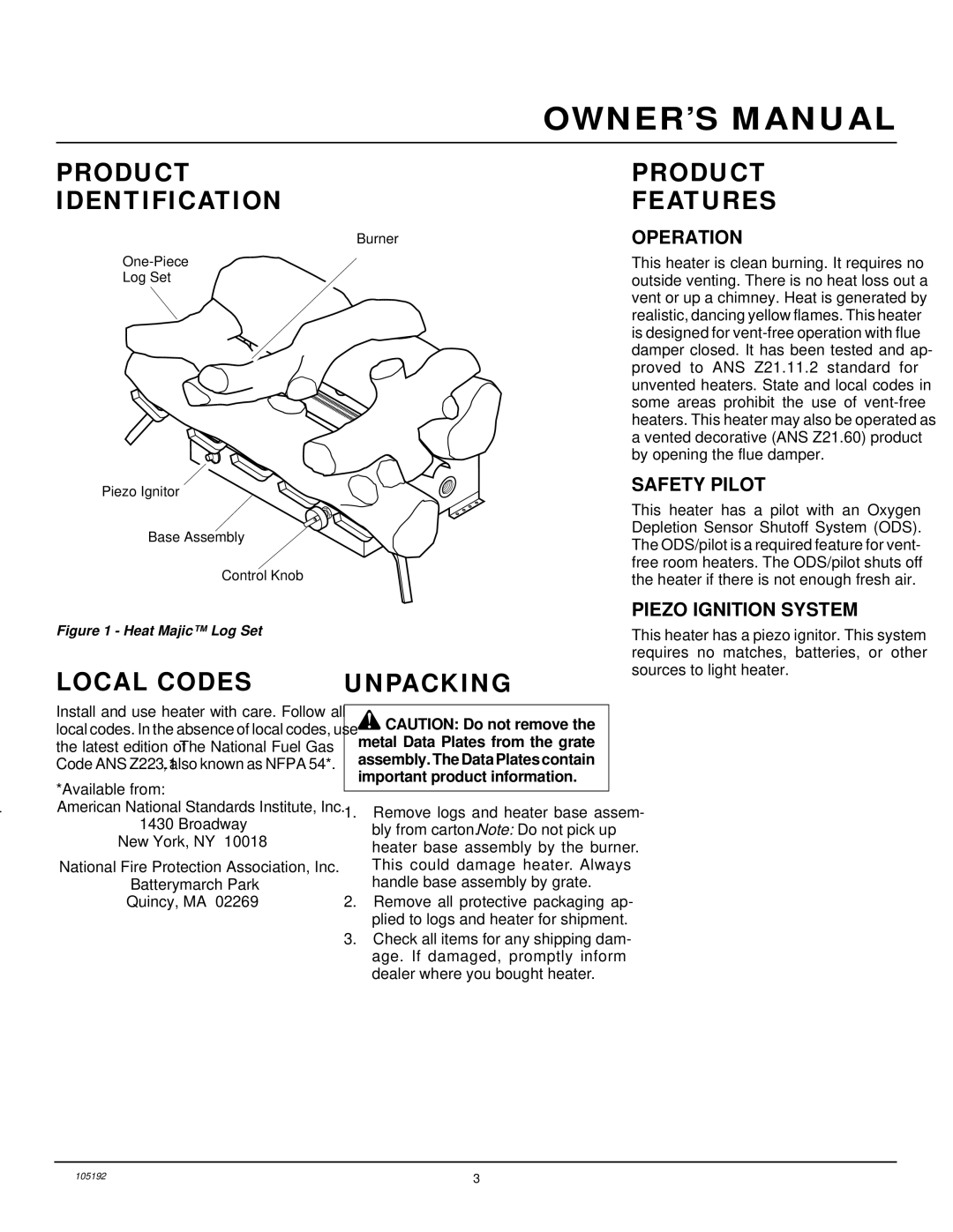 Desa FVF30P, FVF24P, FVF18P installation manual Product Identification, Local Codes, Unpacking, Product Features 