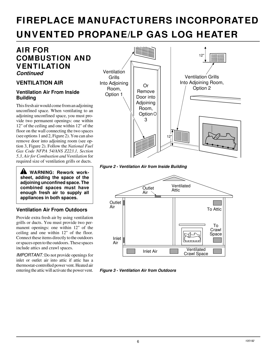 Desa FVF30P, FVF24P, FVF18P Ventilation AIR, Ventilation Air From Inside, Building, Ventilation Air From Outdoors 