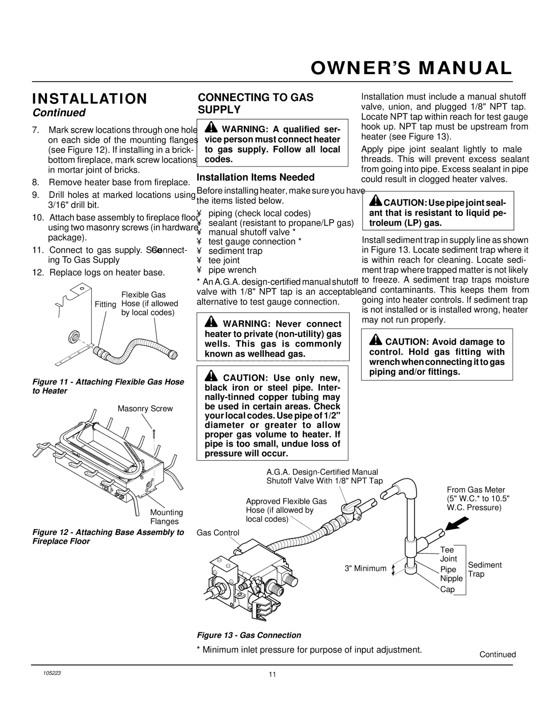 Desa FVFM27NR installation manual Connecting to GAS Supply, Attaching Flexible Gas Hose to Heater 