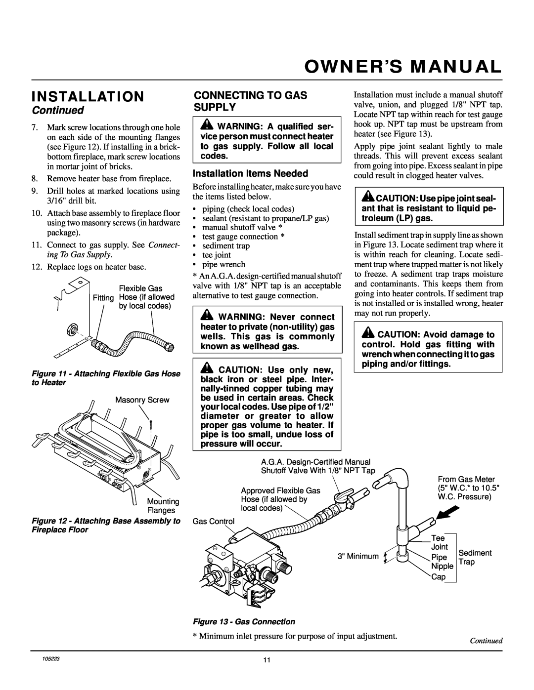Desa FVFM27NR installation manual Continued, Connecting To Gas Supply, Installation Items Needed 