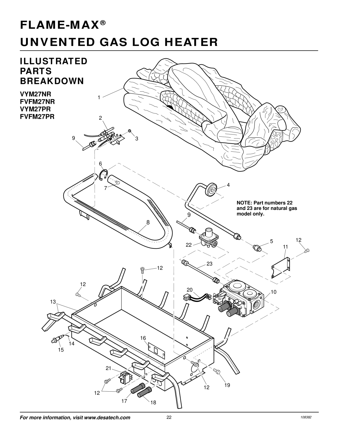 Desa FVFM27NR/PR, VYM27NR/PR installation manual Illustrated Parts Breakdown, VYM27NR FVFM27NR VYM27PR FVFM27PR 