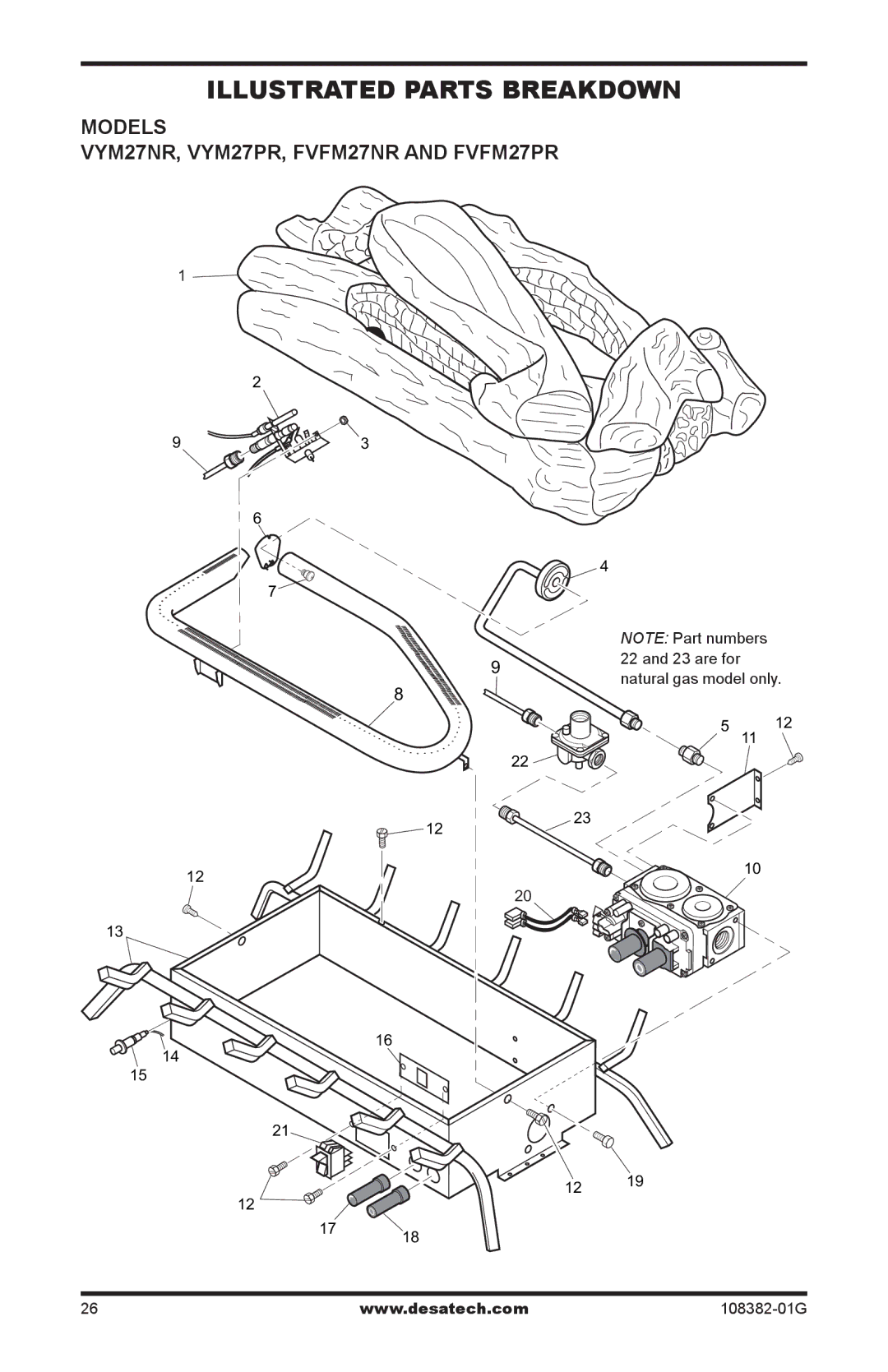 Desa installation manual Illustrated Parts Breakdown, Models VYM27NR, VYM27PR, FVFM27NR and FVFM27PR 