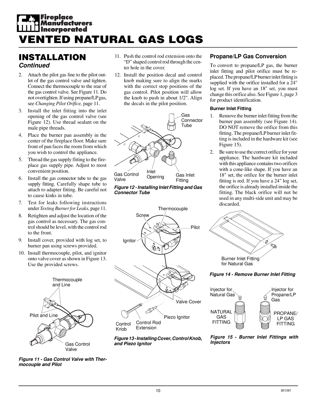 Desa FVMR24, FVMR18 installation manual Propane/LP Gas Conversion, Gas Control Valve with Ther- mocouple and Pilot 