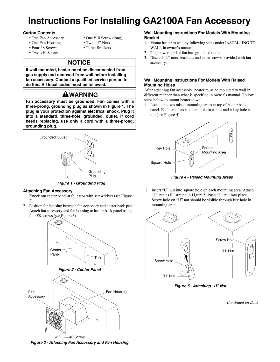 Desa owner manual Instructions For Installing GA2100A Fan Accessory, Carton Contents, Attaching Fan Accessory 