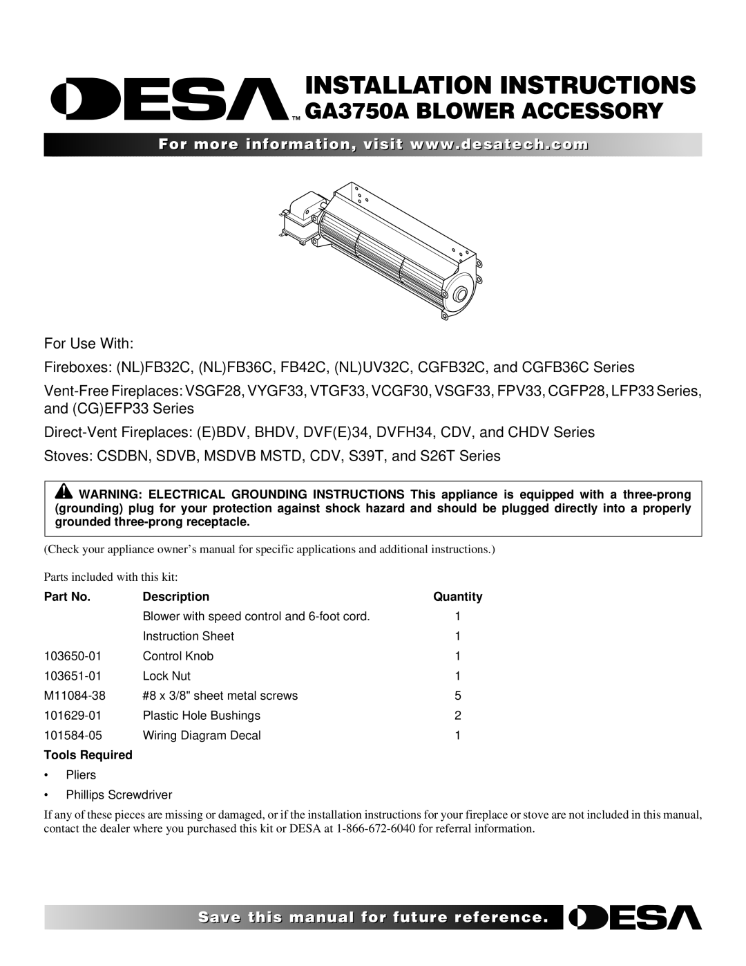 Desa Ga3750a installation instructions Installation Instructions 