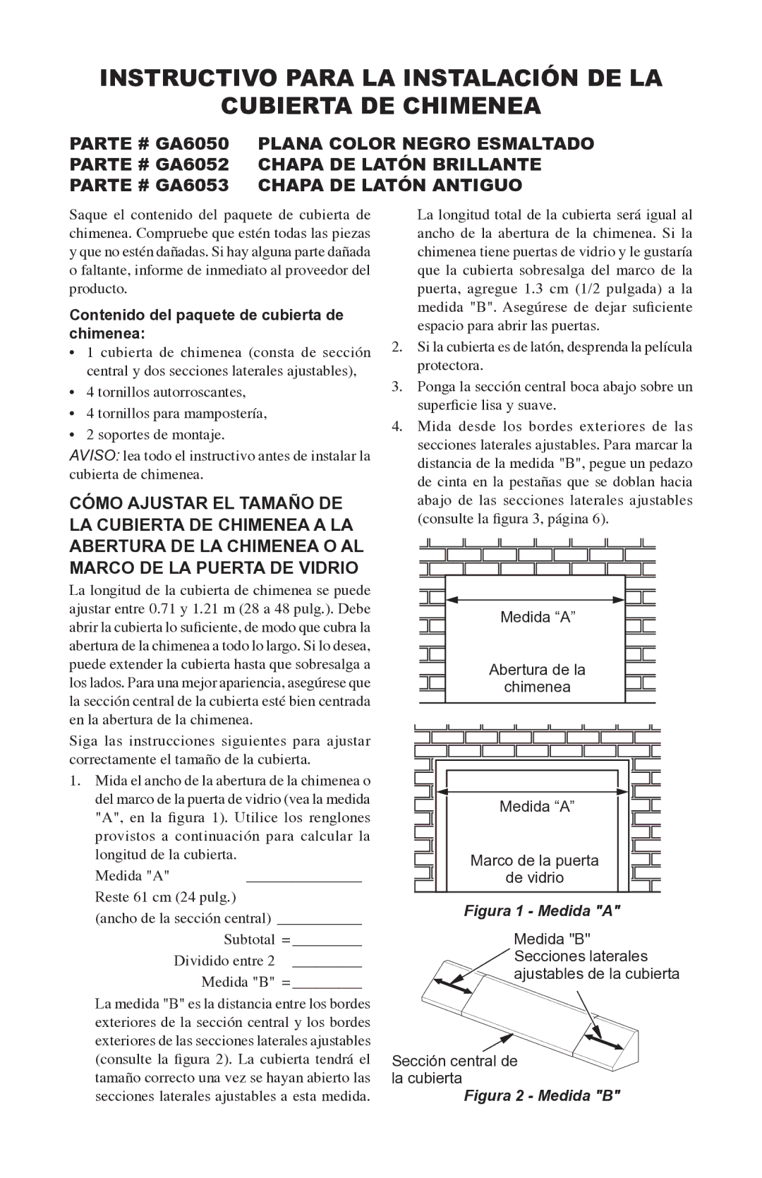 Desa GA6052 Instructivo Para LA Instalación DE LA Cubierta DE Chimenea, Contenido del paquete de cubierta de chimenea 