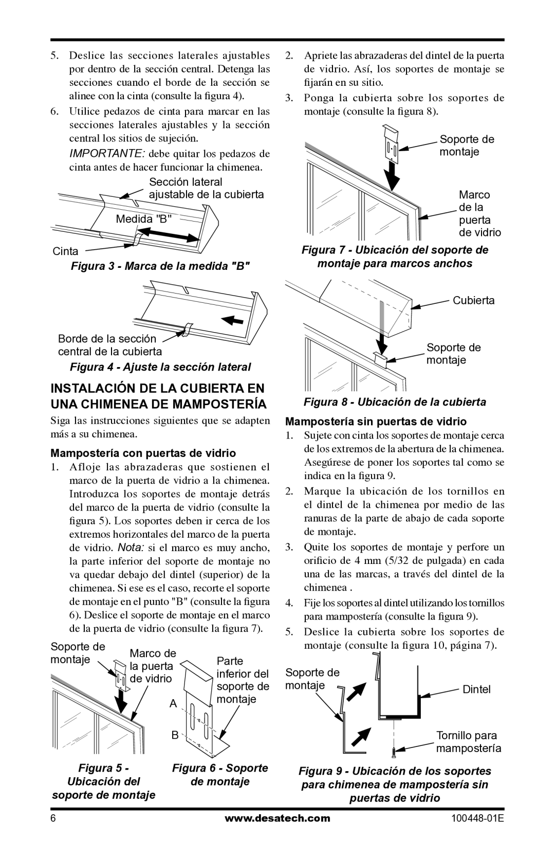 Desa GA6053, GA6050, GA6052 Instalación DE LA Cubierta EN UNA Chimenea DE Mampostería, Mampostería con puertas de vidrio 