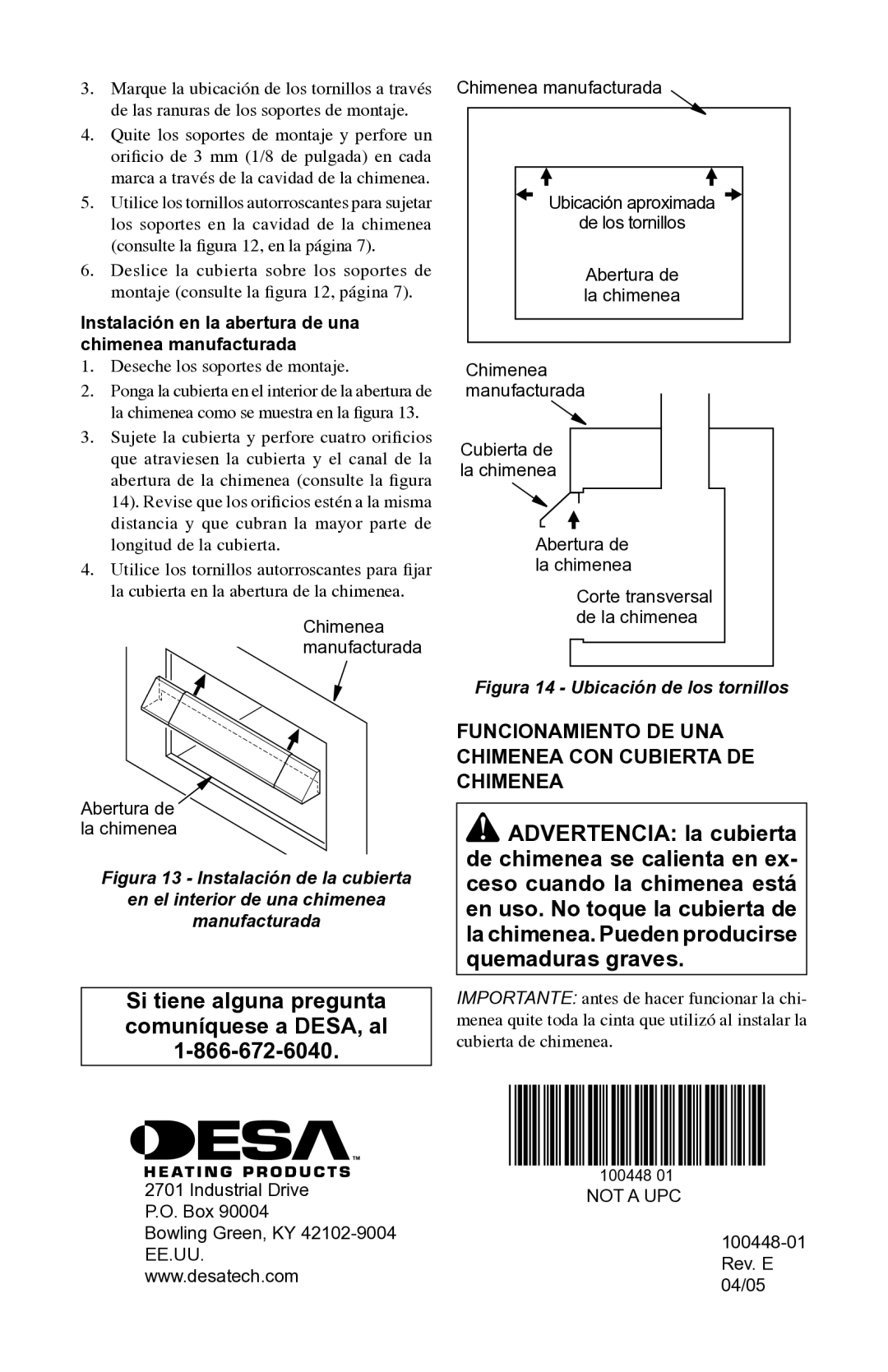 Desa GA6052, GA6053, GA6050 installation instructions Funcionamiento DE UNA Chimenea CON Cubierta DE Chimenea 