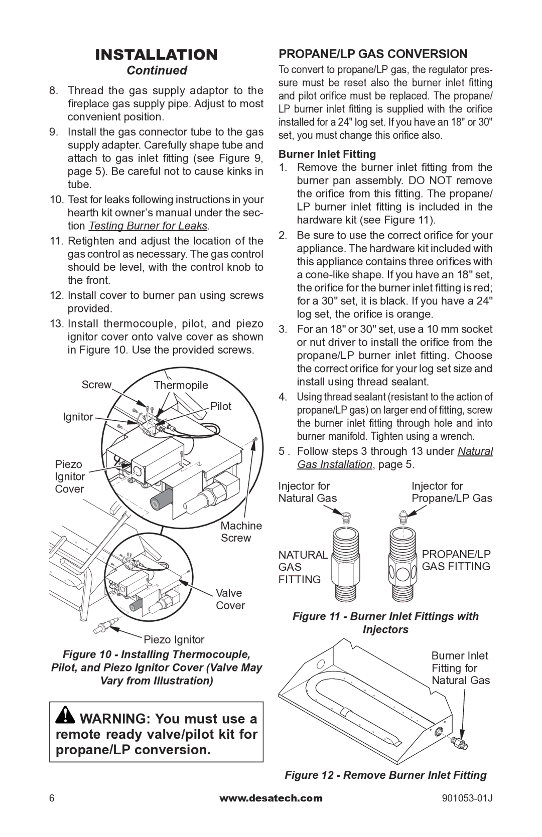 Desa GA9150A Propane/LP Gas Conversion, Screw Thermopile Pilot Ignitor Piezo Cover Machine, Cover Piezo Ignitor 