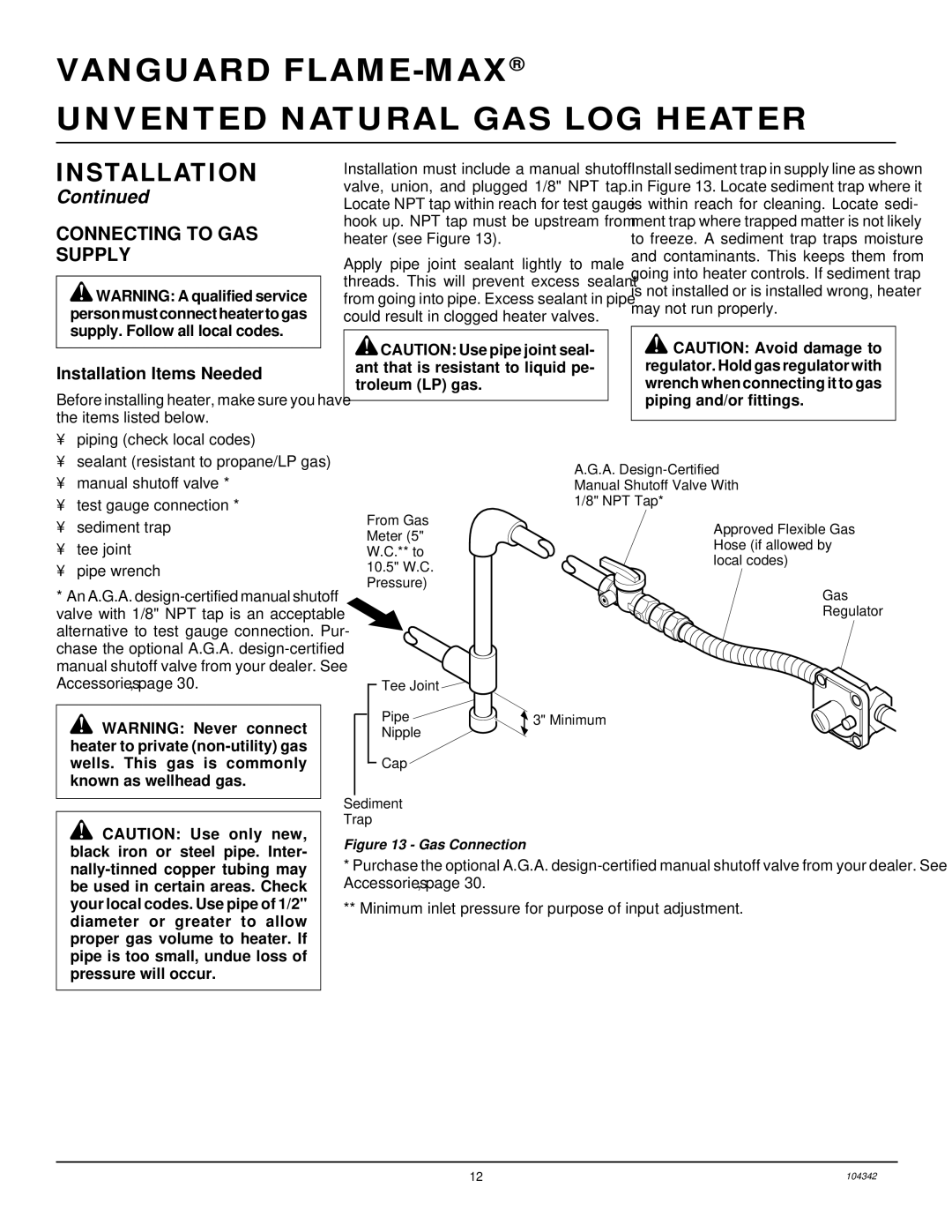 Desa GAS LOG HEATER installation manual Connecting to GAS Supply, Gas Connection 