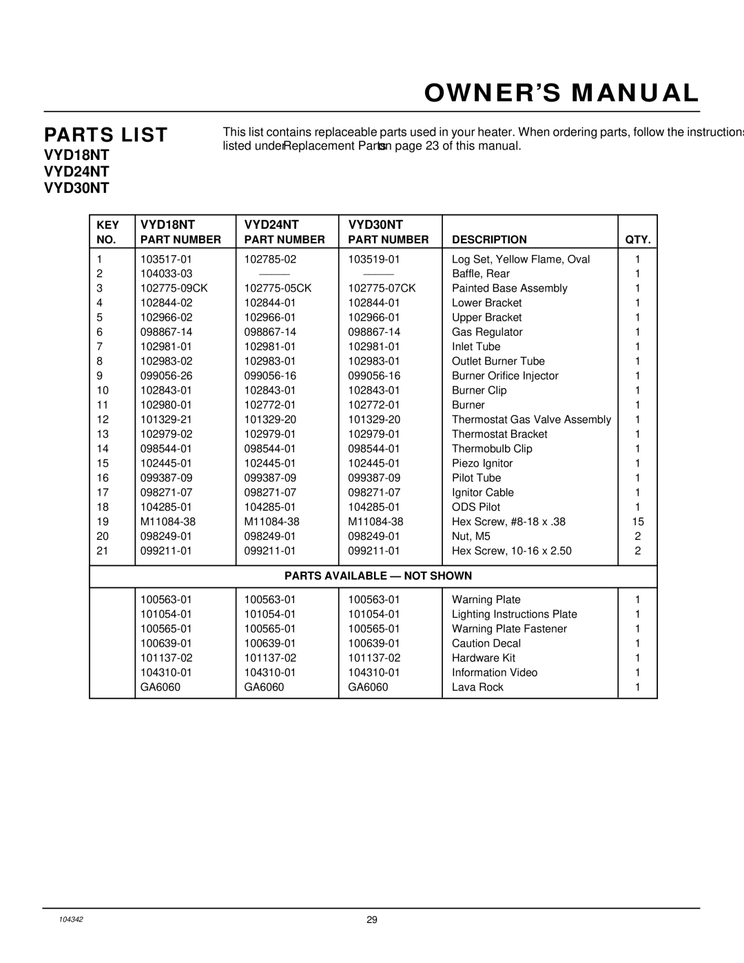 Desa GAS LOG HEATER installation manual VYD18NT VYD24NT VYD30NT 