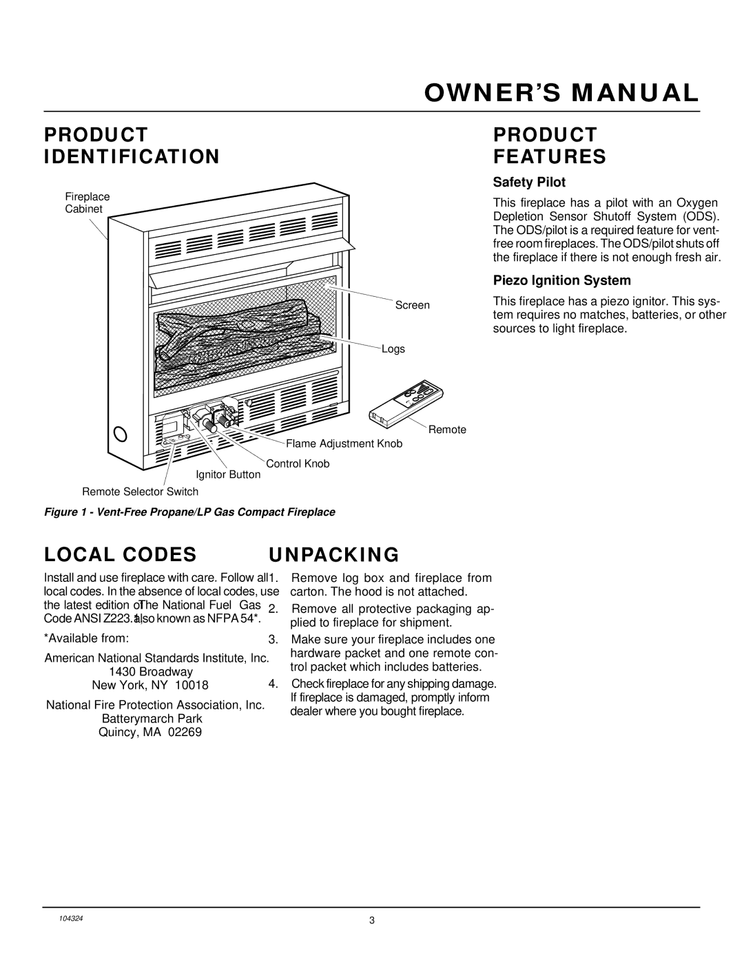 Desa GCF26PR installation manual Product Identification, Product Features, Local Codes, Unpacking 