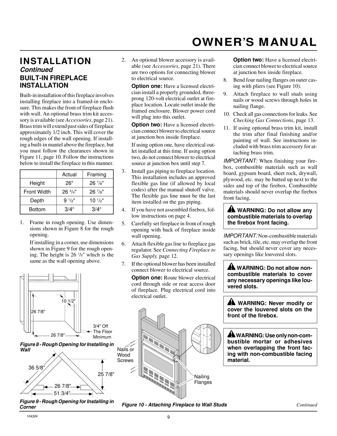 Desa GCF26PR installation manual BUILT-IN Fireplace Installation, Depth 