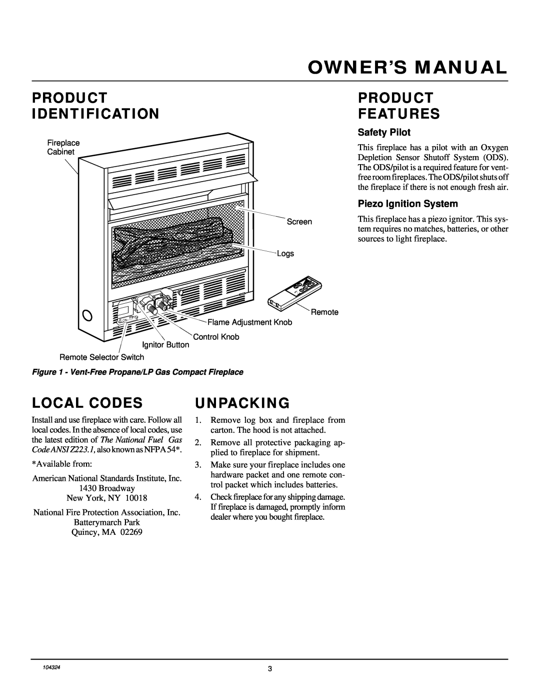 Desa GCF26PR installation manual Product Identification, Product Features, Local Codes, Unpacking 