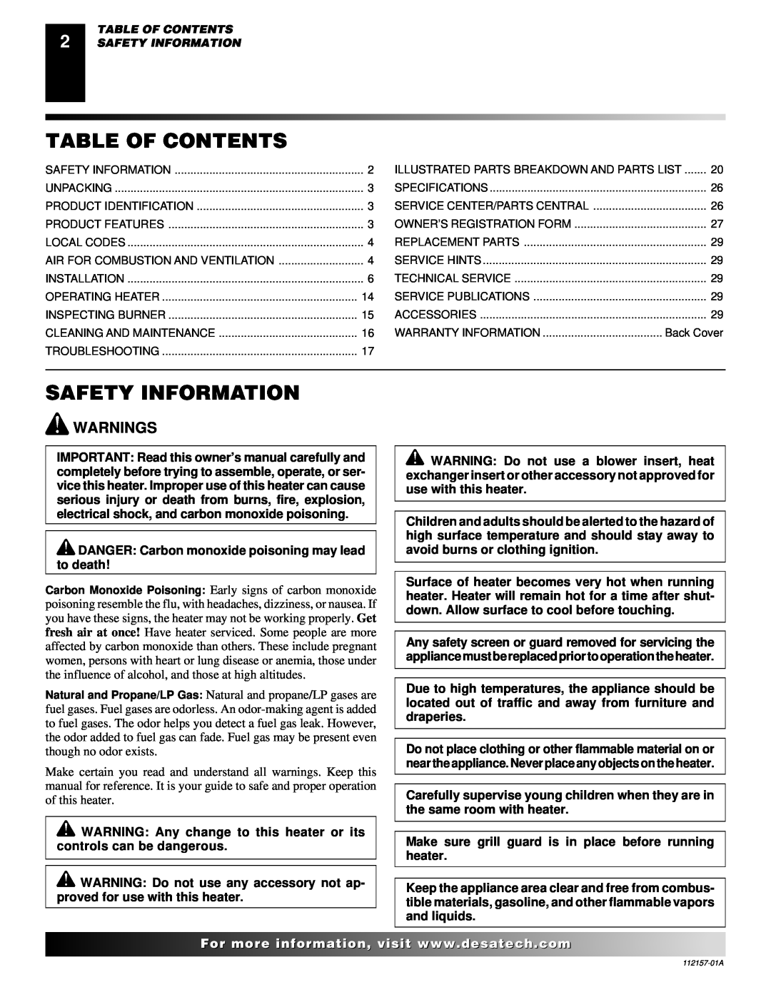 Desa GCN6, GCP6 GCN10T, GCP20T, GCP10TGCN20T installation manual Table Of Contents, Safety Information, Warnings 