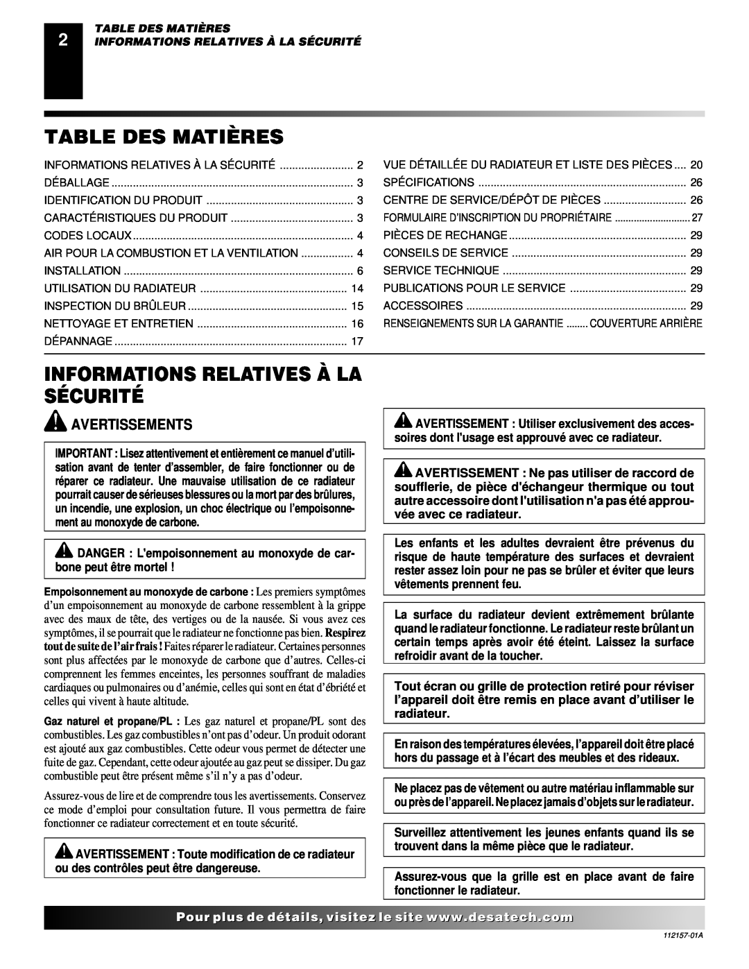 Desa GCP6 GCN10T, GCP20T, GCN6, GCP10TGCN20T Table Des Matières, Informations Relatives À La Sécurité, Avertissements 