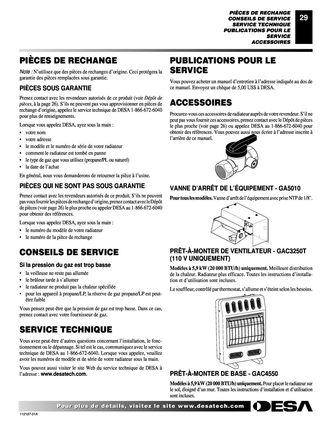 Desa GCP10TGCN20T Pièces De Rechange, Publications Pour Le Service, Accessoires, Conseils De Service, Service Technique 
