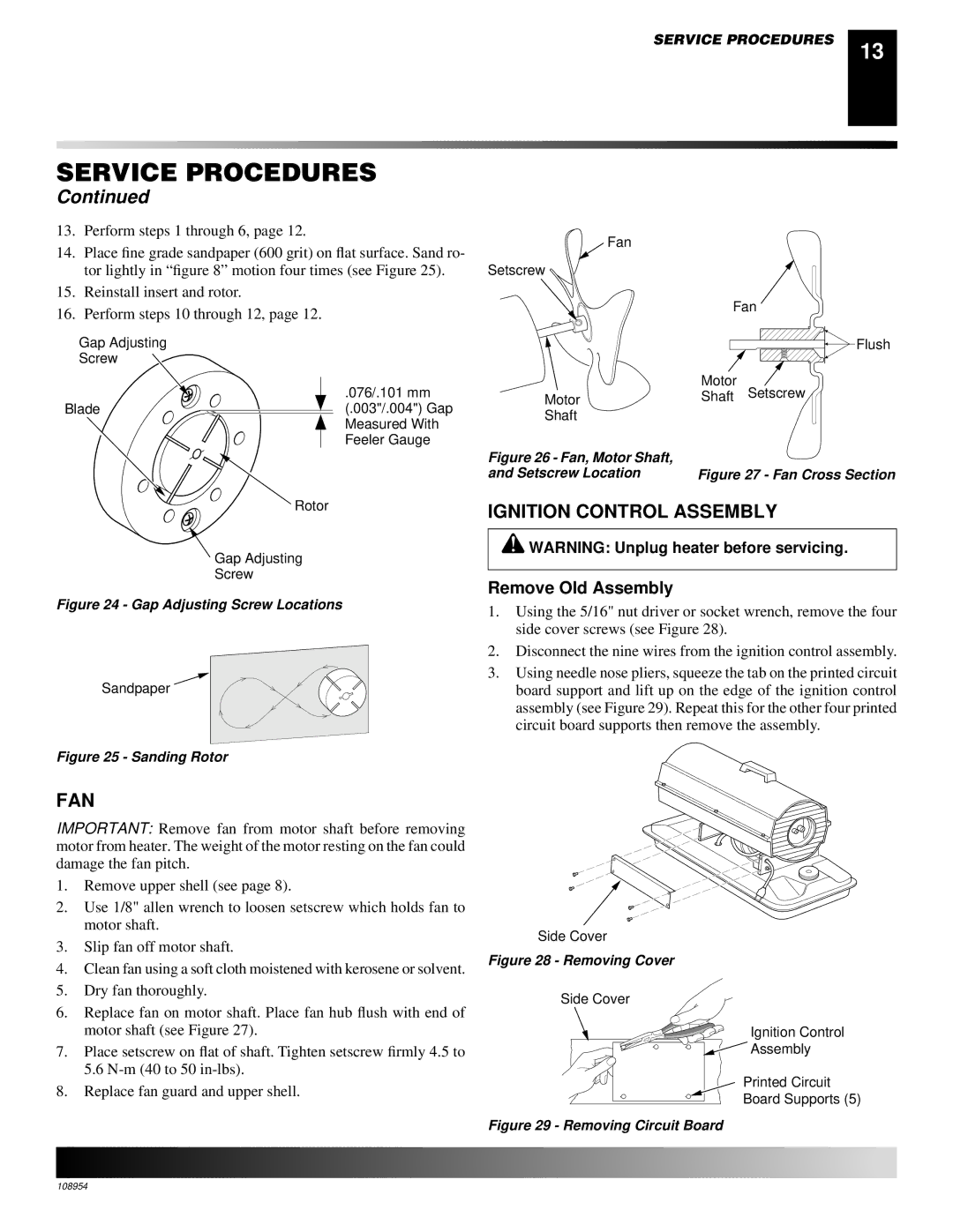 Desa GK30 Ignition Control Assembly, Fan, Remove Old Assembly, Reinstall insert and rotor Perform steps 10 through 12 