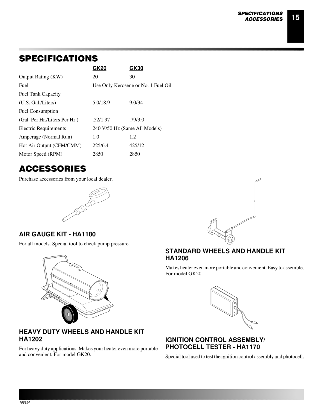 Desa GK30, GK20 owner manual Specifications, Accessories 