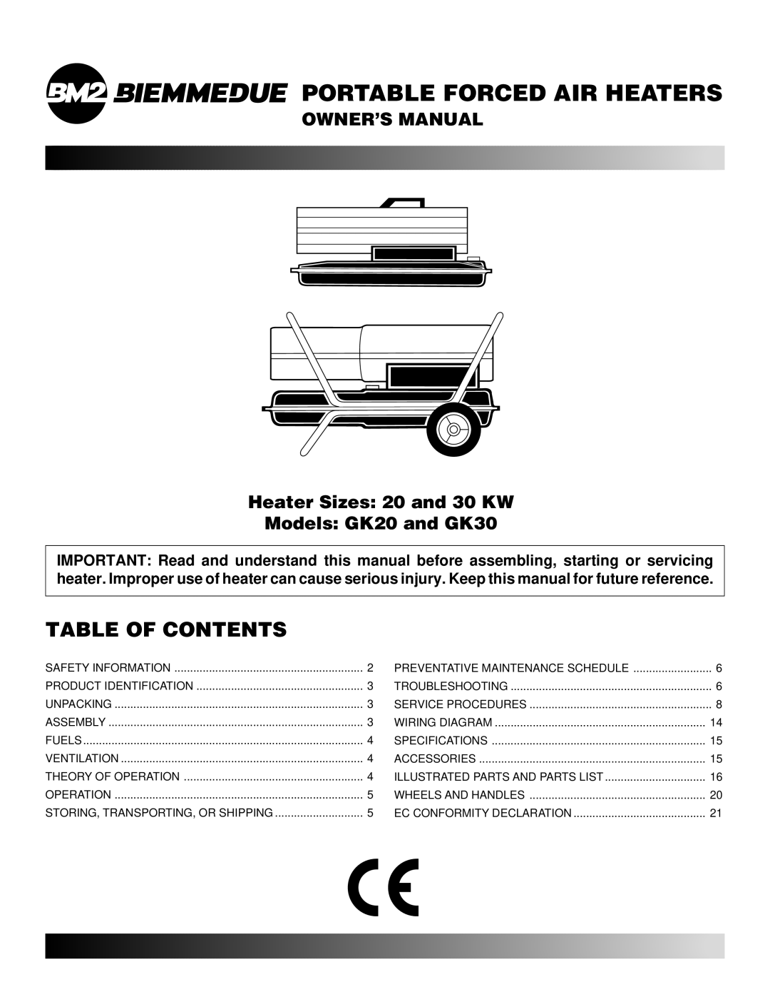 Desa GK30, GK20 owner manual Portable Forced AIR Heaters, Table of Contents 