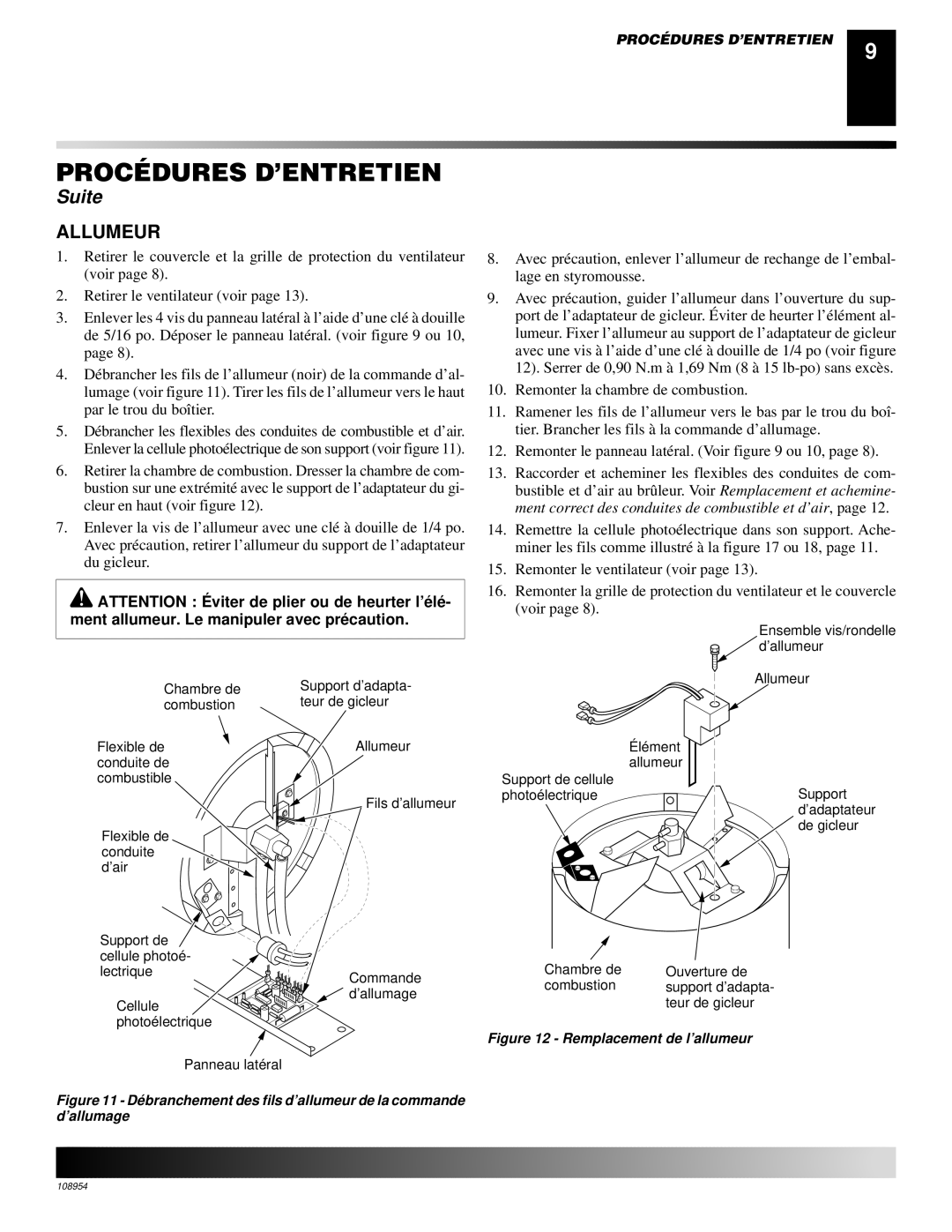 Desa GK30, GK20 owner manual Allumeur, Dé branchement des fils d’allumeur de la commande d’allumage 