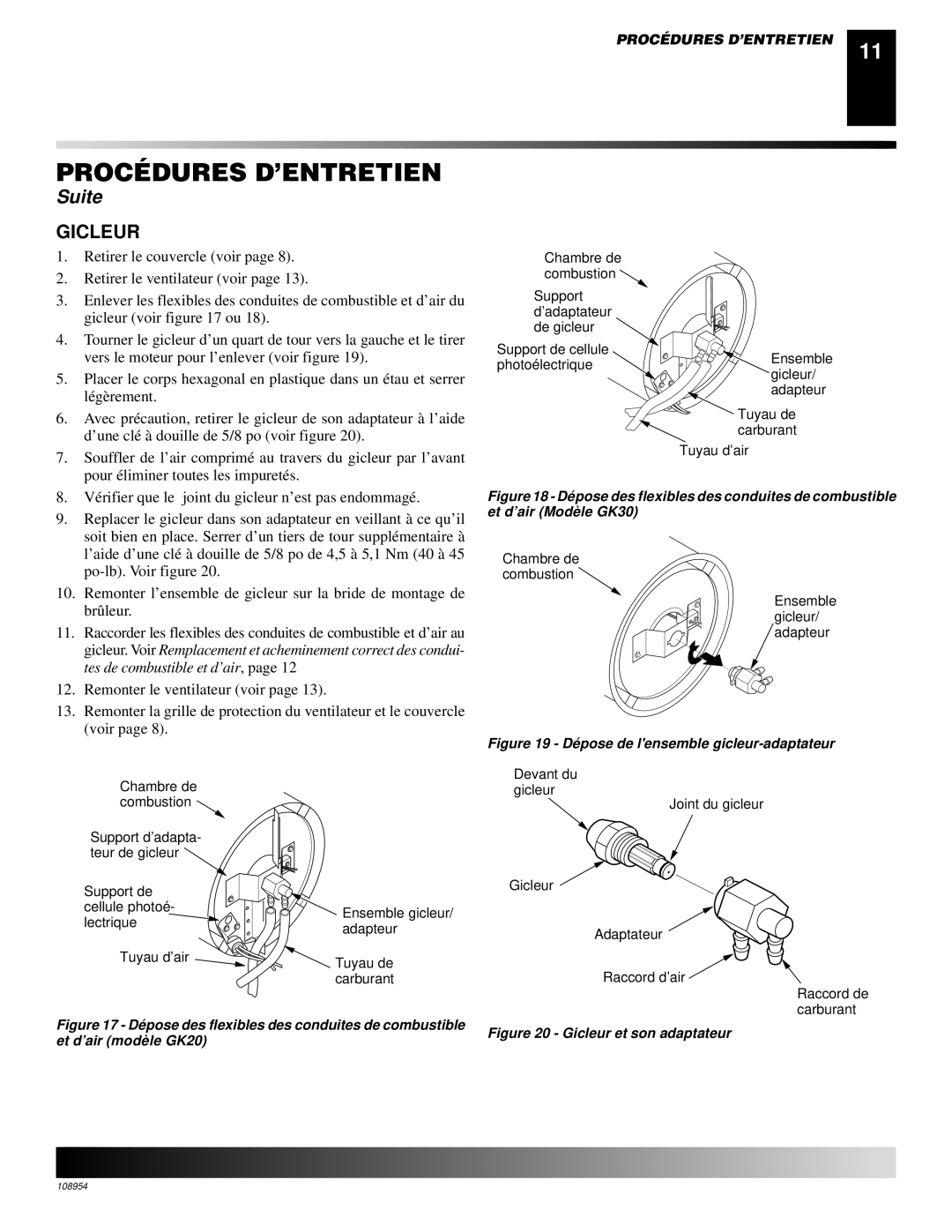 Desa GK30, GK20 owner manual Gicleur, Dé pose de lensemble gicleur-adaptateur 