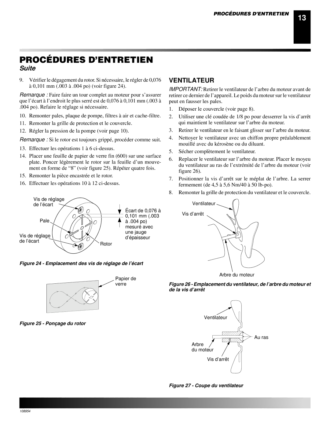 Desa GK30, GK20 owner manual Ventilateur, Emplacement des vis de ré glage de l’é cart 