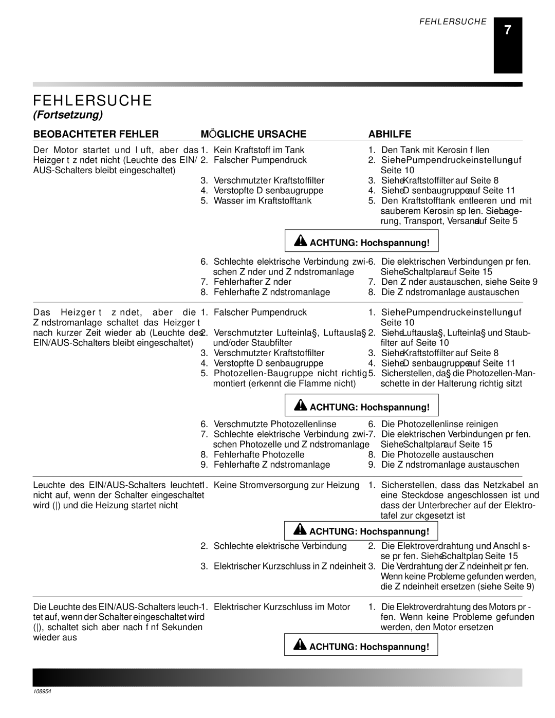 Desa GK30, GK20 owner manual Siehe Pumpendruckeinstellung auf, Rung, Transport, Versand auf Seite 