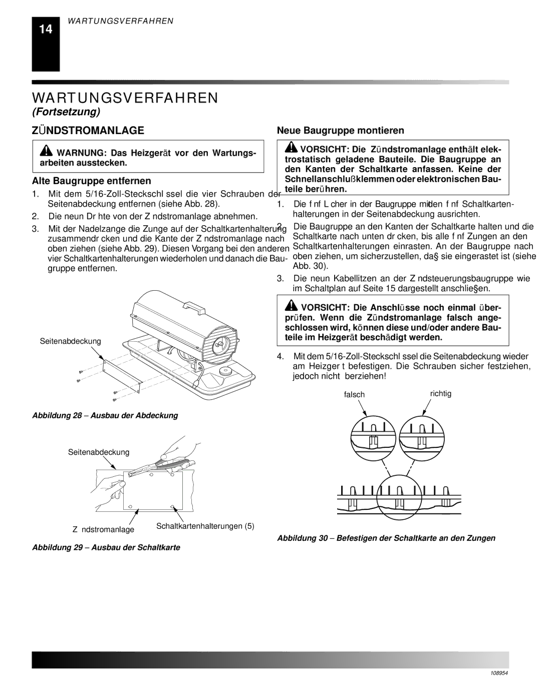 Desa GK20, GK30 owner manual ZÜ Ndstromanlage, Alte Baugruppe entfernen, Neue Baugruppe montieren 