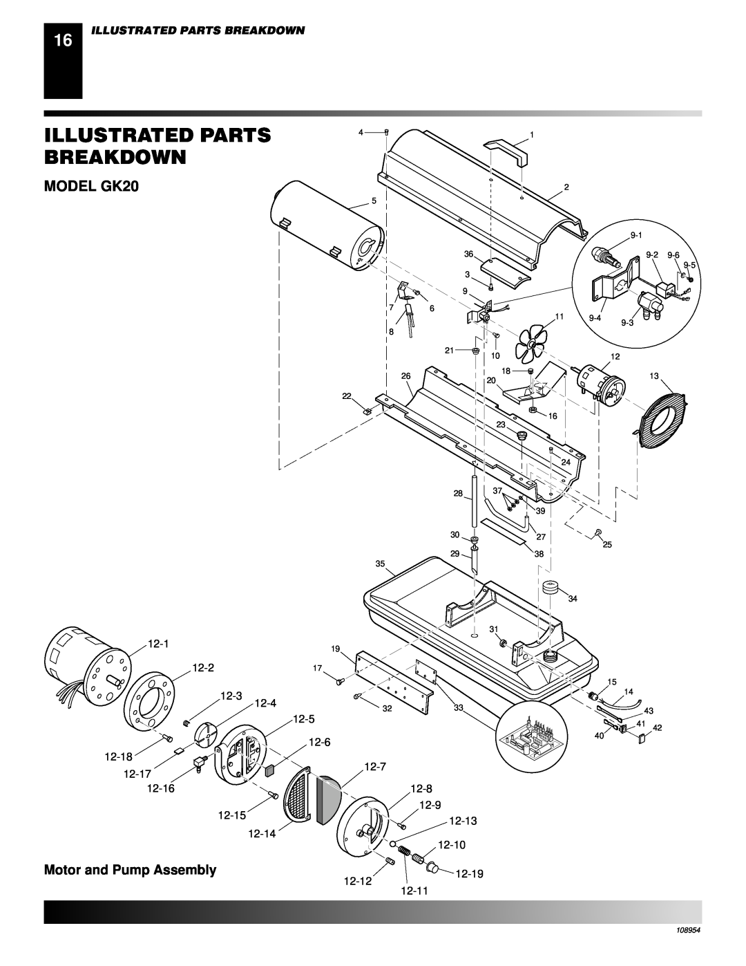 Desa GK30 owner manual Illustrated Parts Breakdown, MODEL GK20, Motor and Pump Assembly 