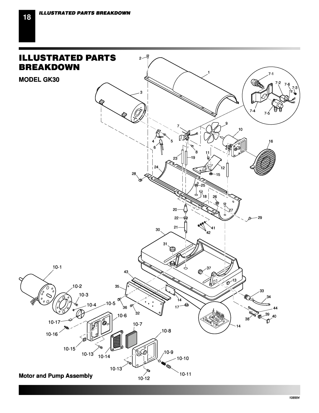 Desa GK20 owner manual MODEL GK30, Illustrated Parts Breakdown, Motor and Pump Assembly 