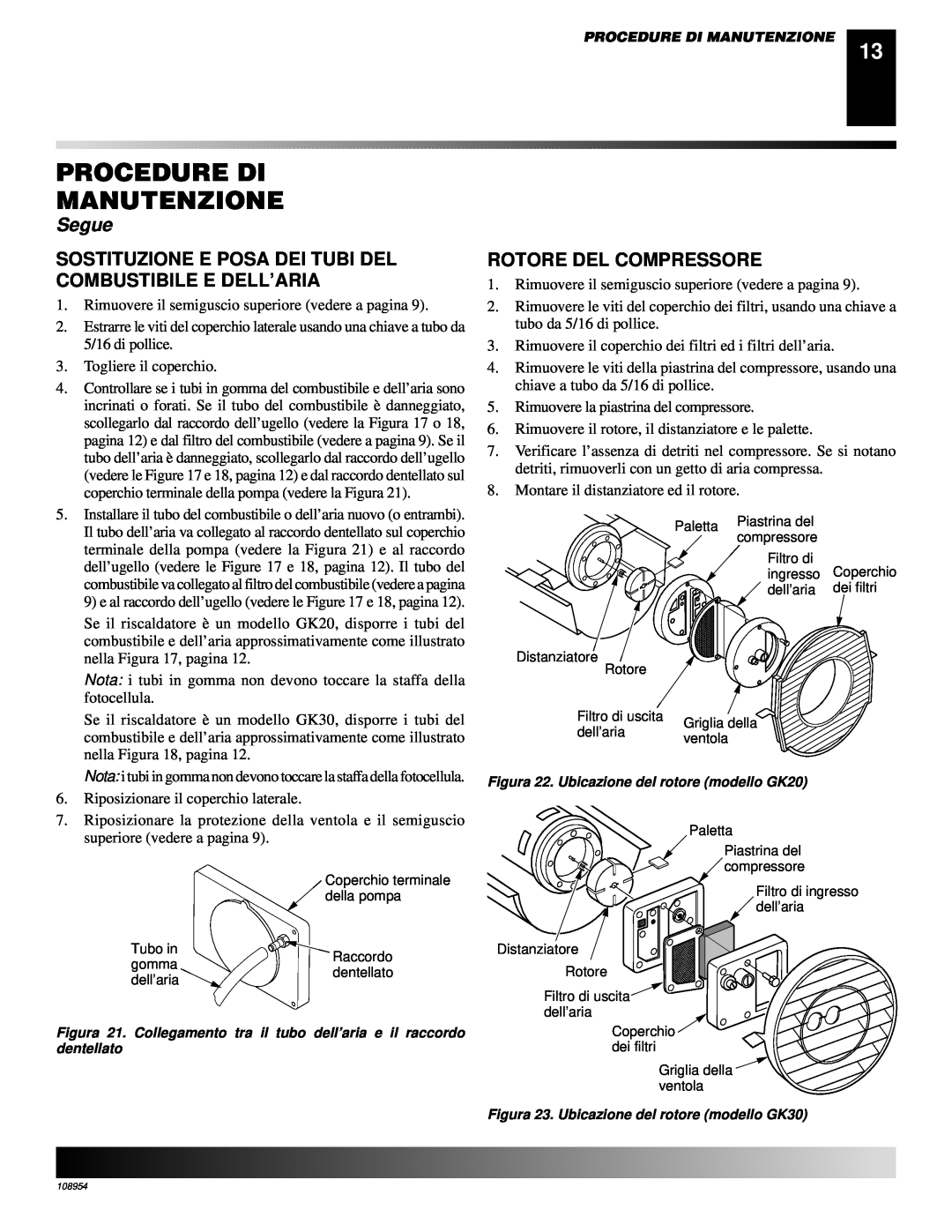 Desa GK30, GK20 owner manual Rotore Del Compressore, Procedure Di Manutenzione, Segue 