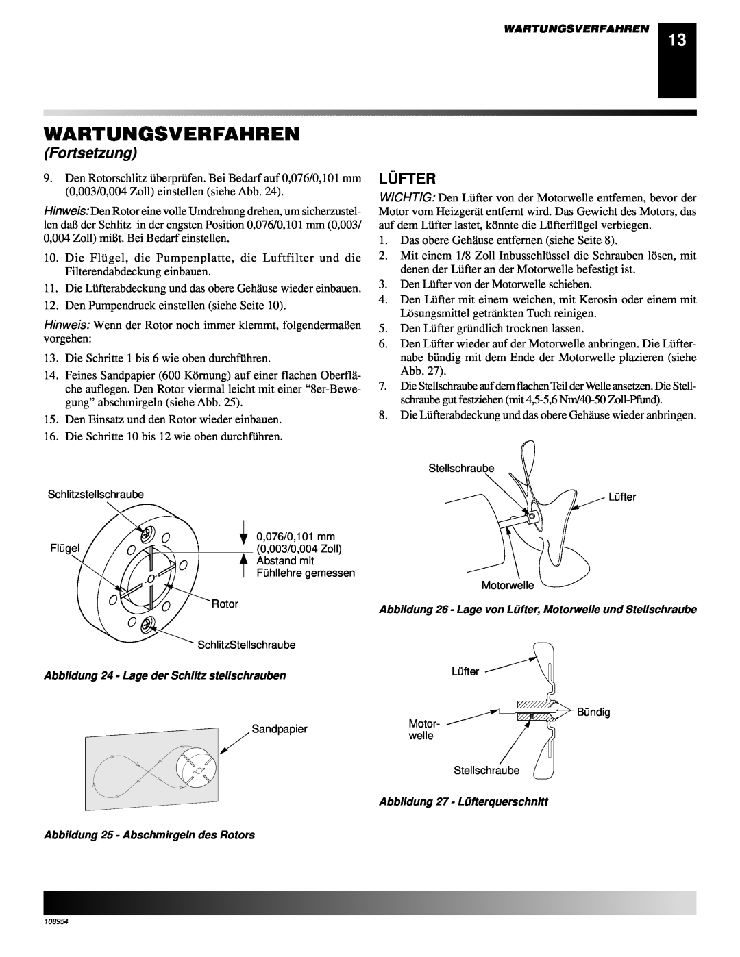 Desa GK30, GK20 owner manual Lü Fter, Wartungsverfahren, Fortsetzung 