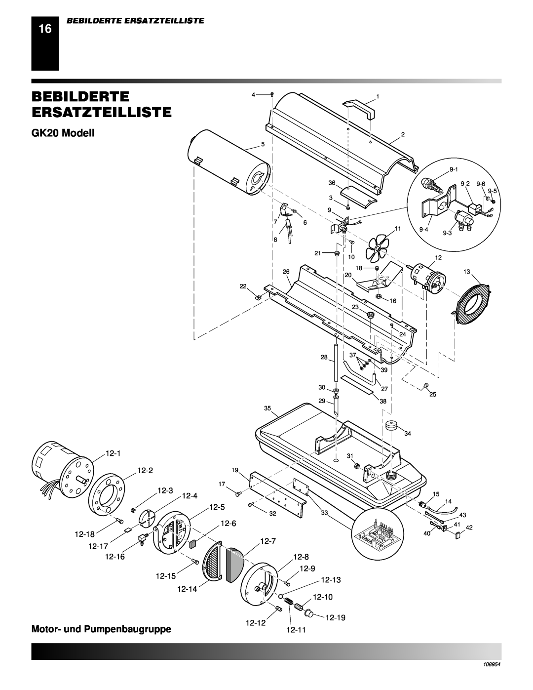Desa GK30 owner manual Bebilderte Ersatzteilliste, GK20 Modell, Motor- und Pumpenbaugruppe 
