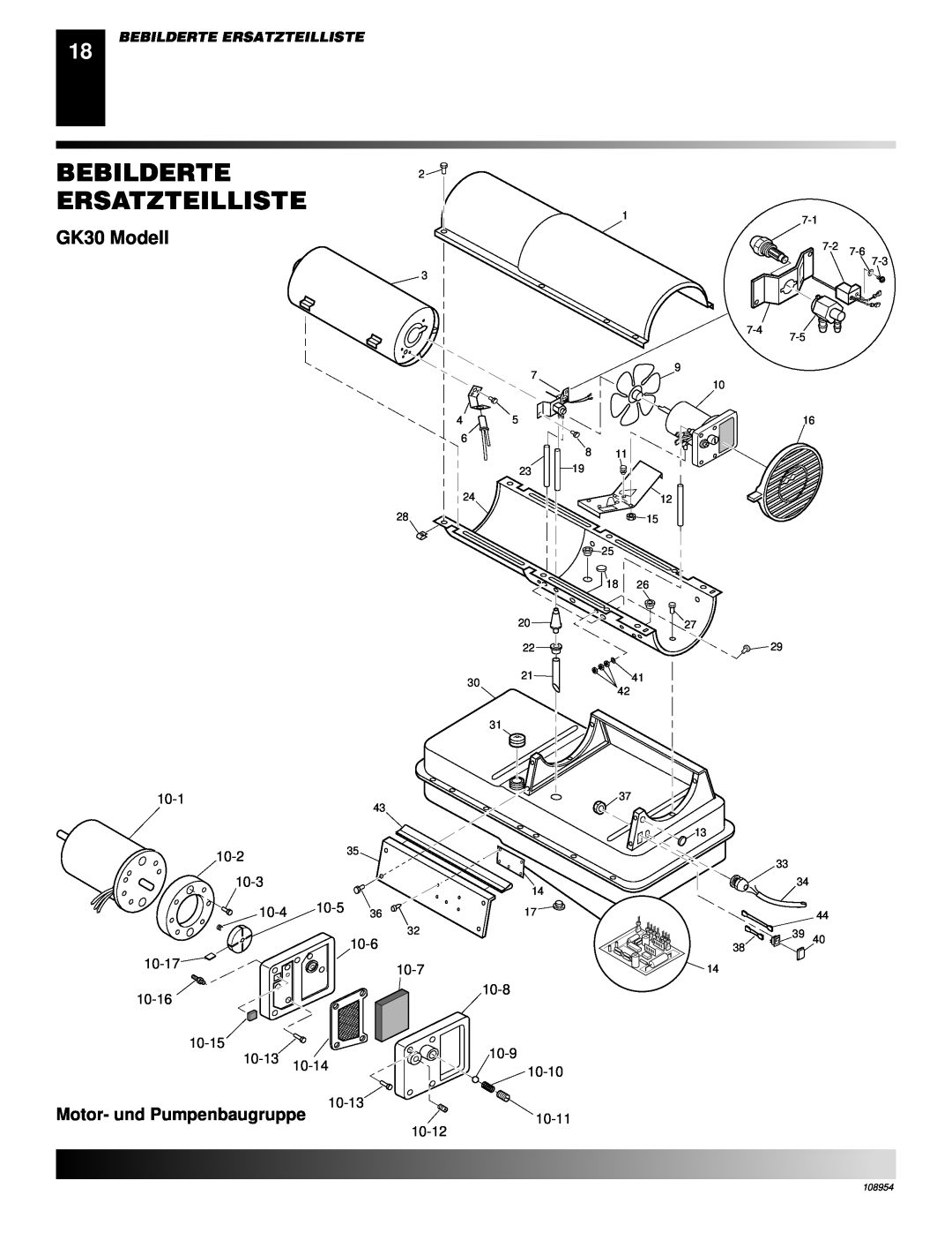 Desa GK20 owner manual GK30 Modell, Bebilderte Ersatzteilliste, Motor- und Pumpenbaugruppe 