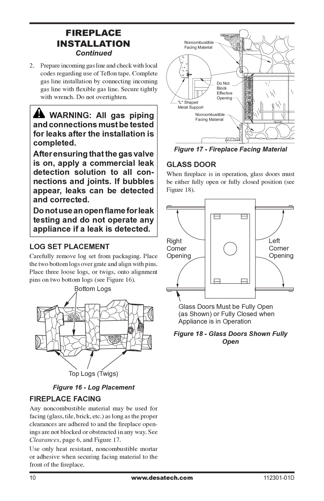 Desa GL36CRP, GL36CLP installation manual Glass Door, Fireplace Facing 